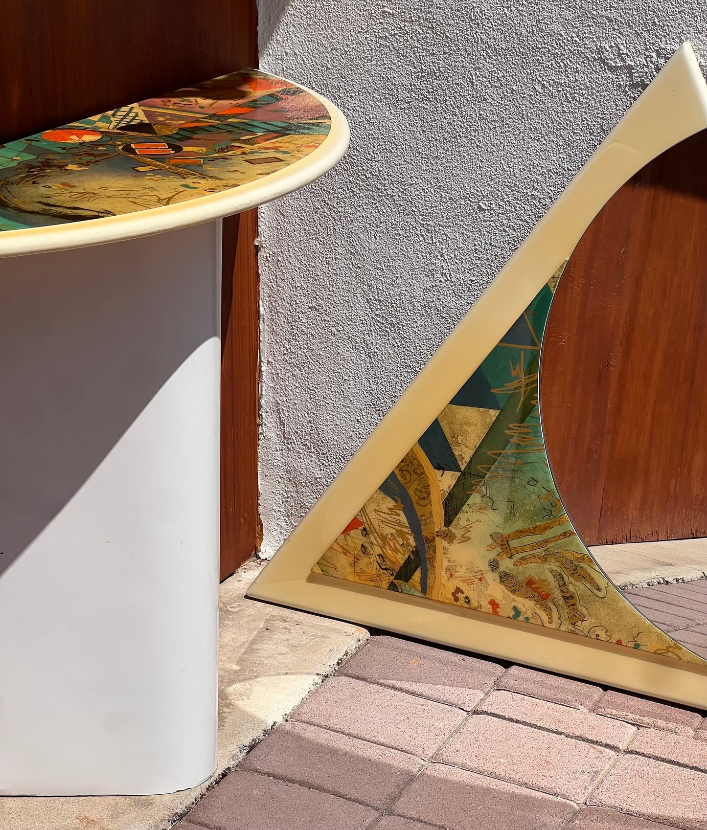 Postmodern console table and mirror, circa 1980