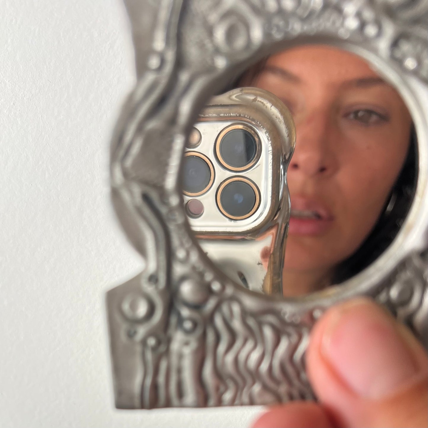 Small pewter mirror by Don Drumm, late 20th century