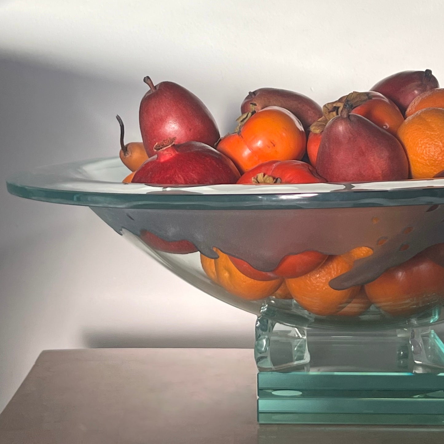 Monumental art glass platter with frosted drip motif, late 20th century