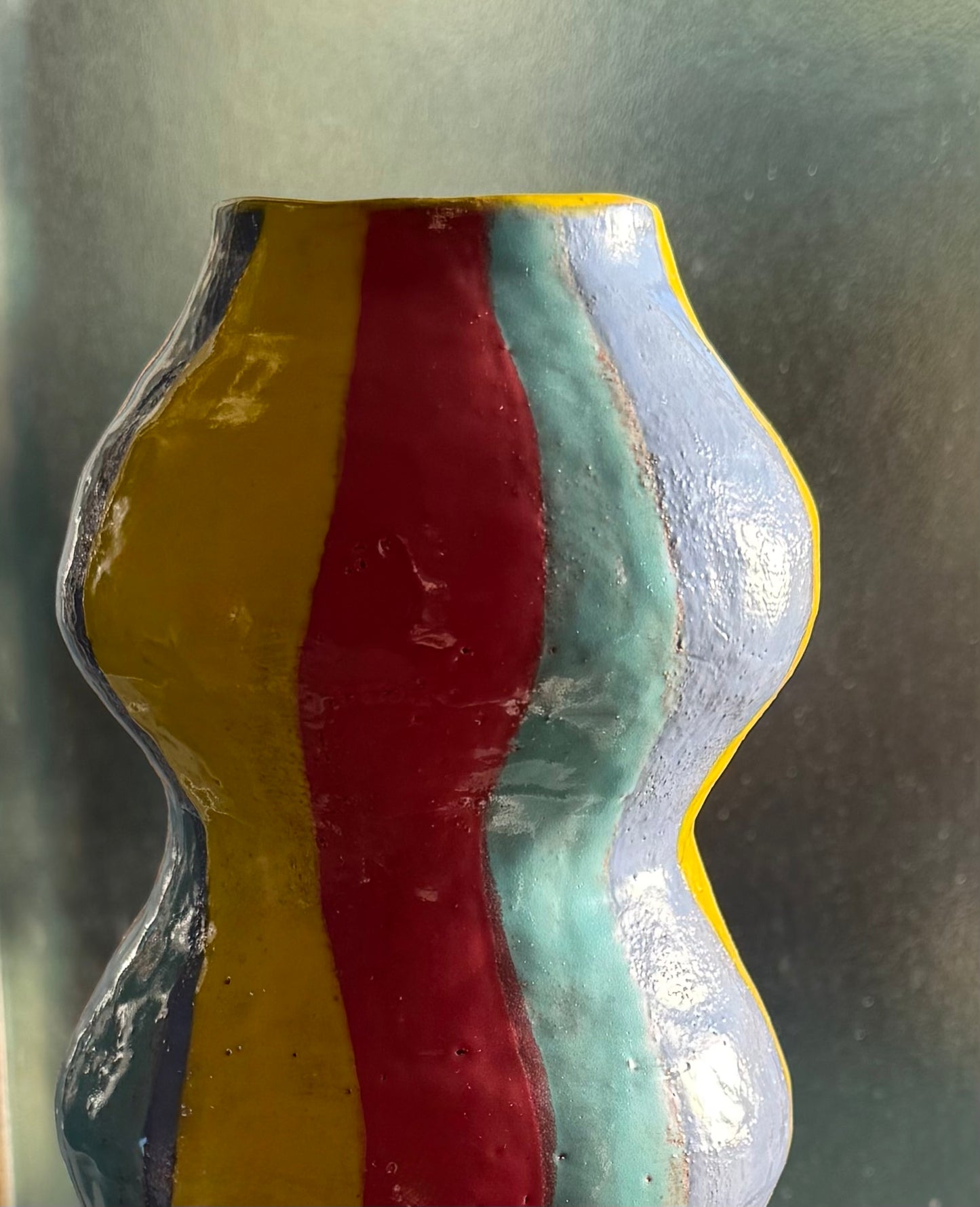 Colorful ceramic squiggle vase, mid to late 20th century