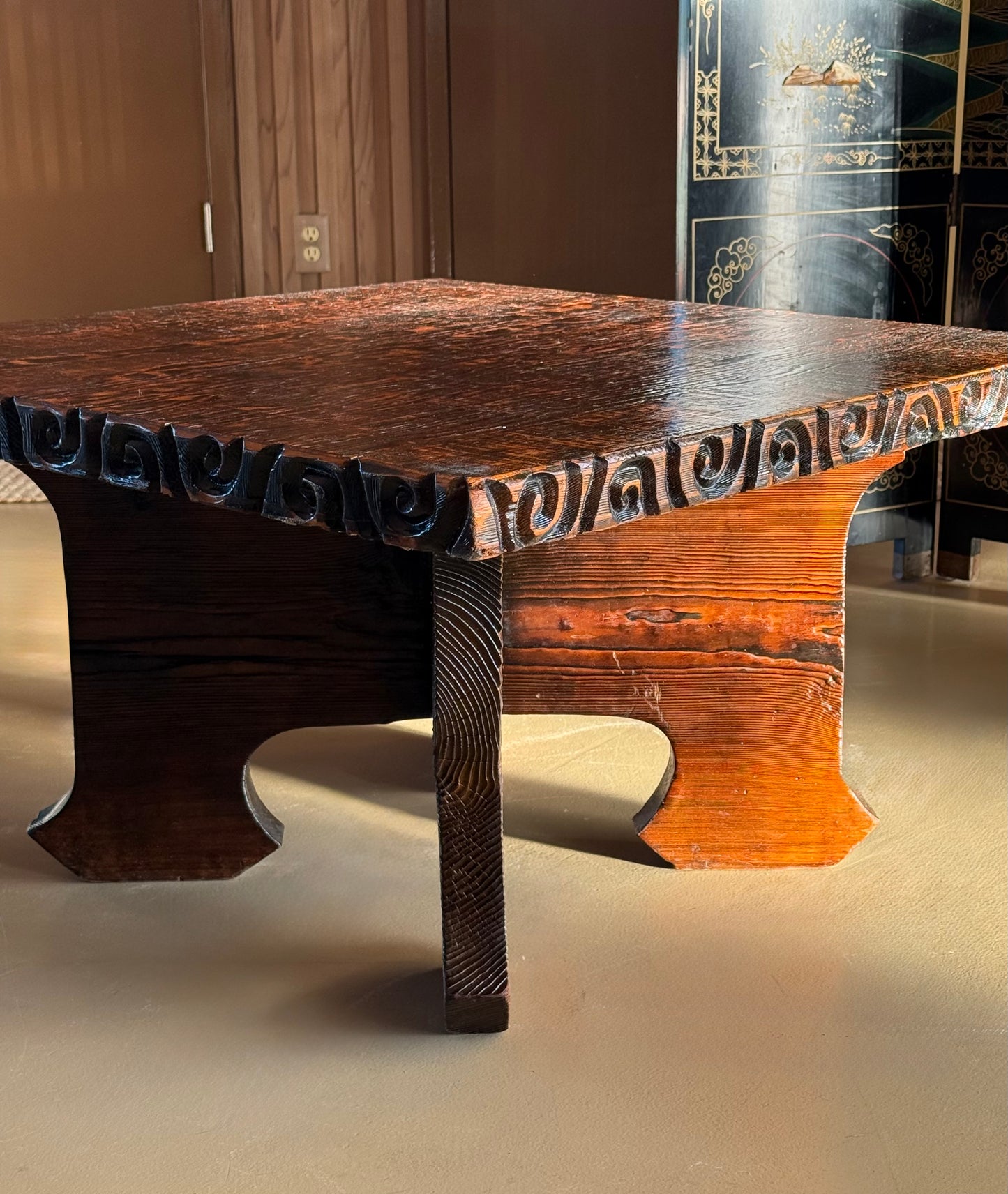 Hand-carved craft coffee table, mid 20th century