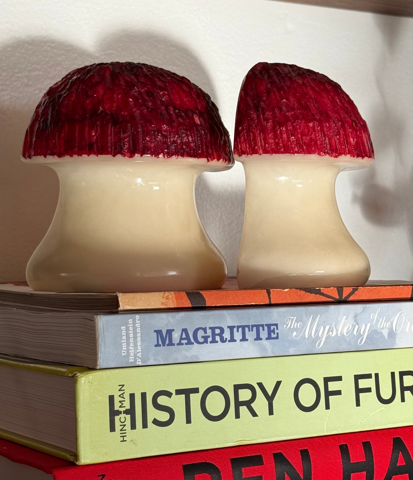 Pair of vintage Italian alabaster mushroom bookends, circa 1960