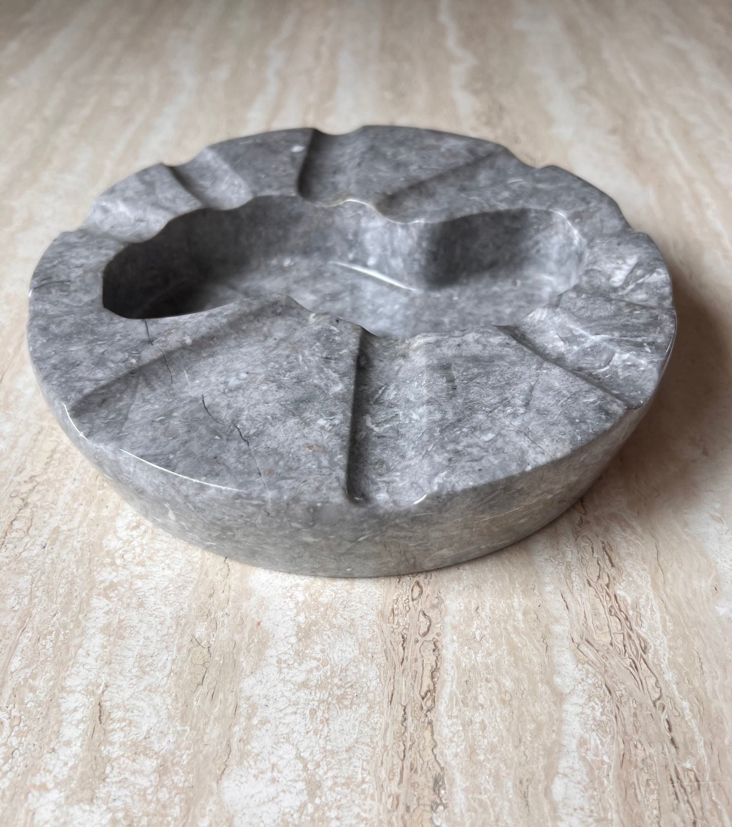 Monumental Italian granite ashtray with biomorphic carving, circa 1970