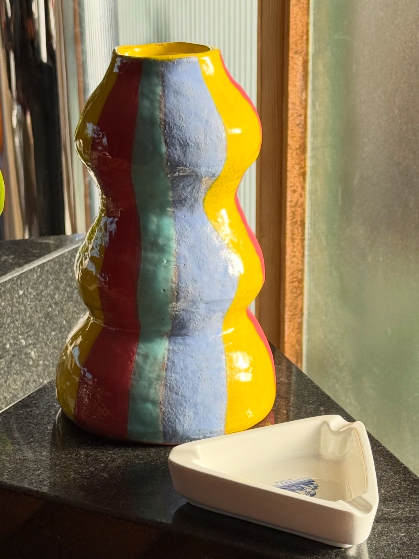 Colorful ceramic squiggle vase, mid to late 20th century