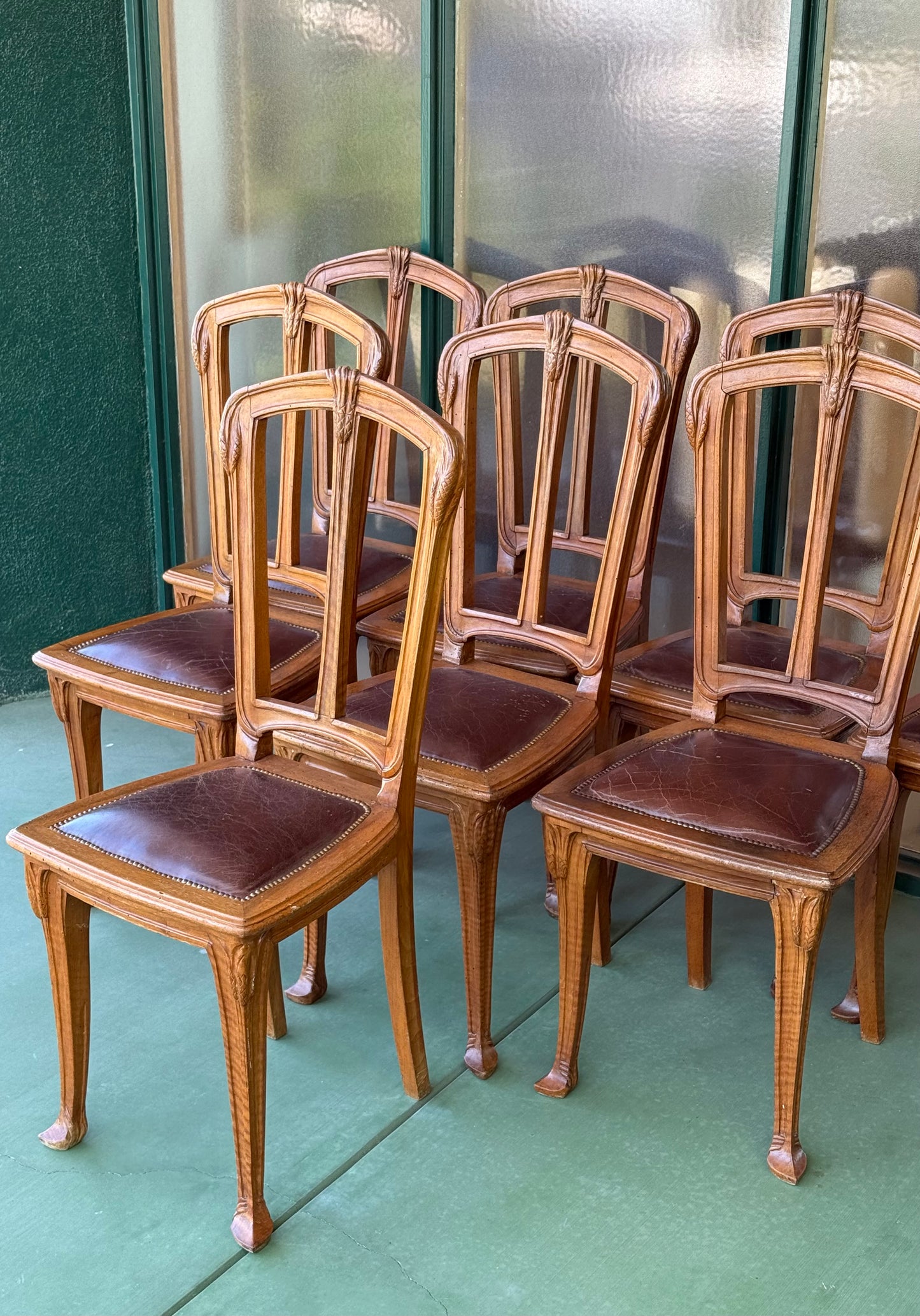 Set of eight French Art Nouveau dining chairs, late 19th century