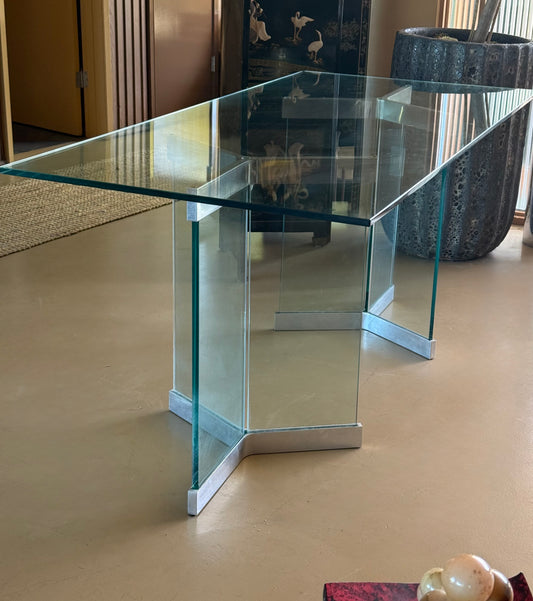 The model 6060 glass and chrome dining table by Irving Rosen for Pace, circa 1970