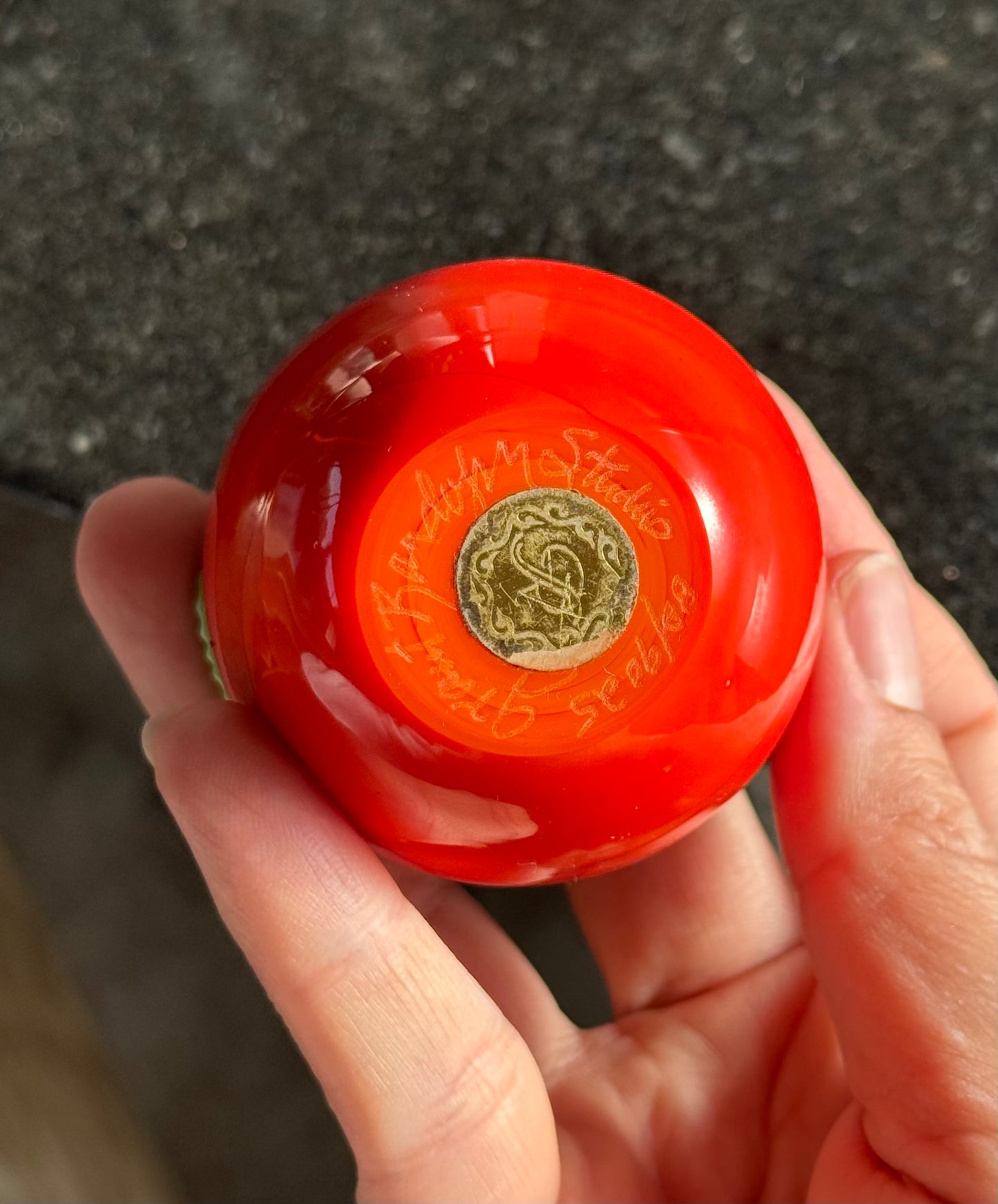 Art glass apple, signed, 20th century
