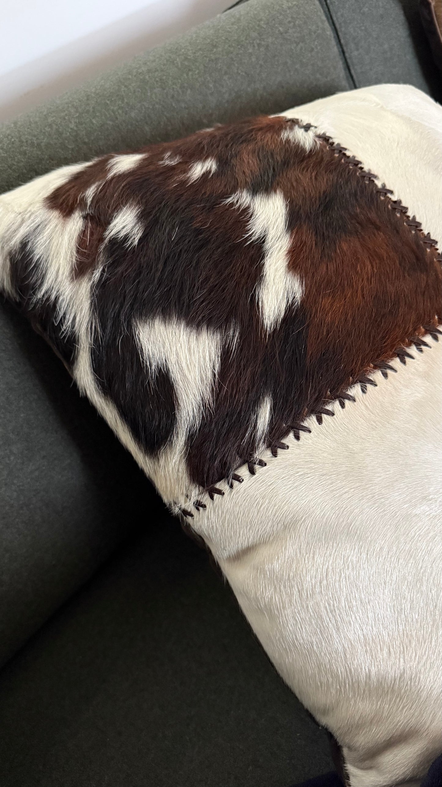 Cowhide and leather throw pillow, 20th century