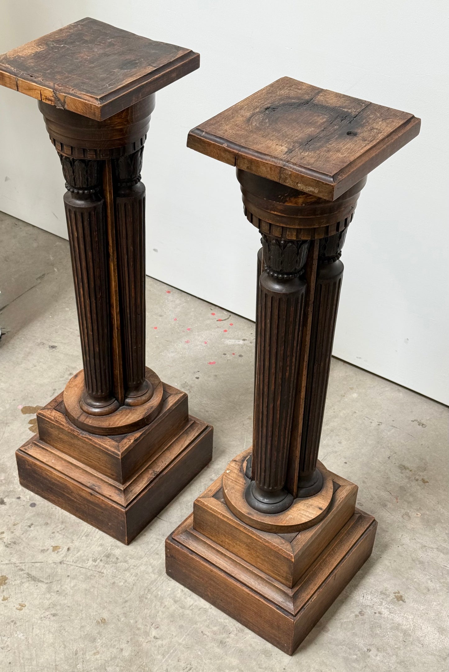 Pair of highly-carved antique French pedestals, 19th century