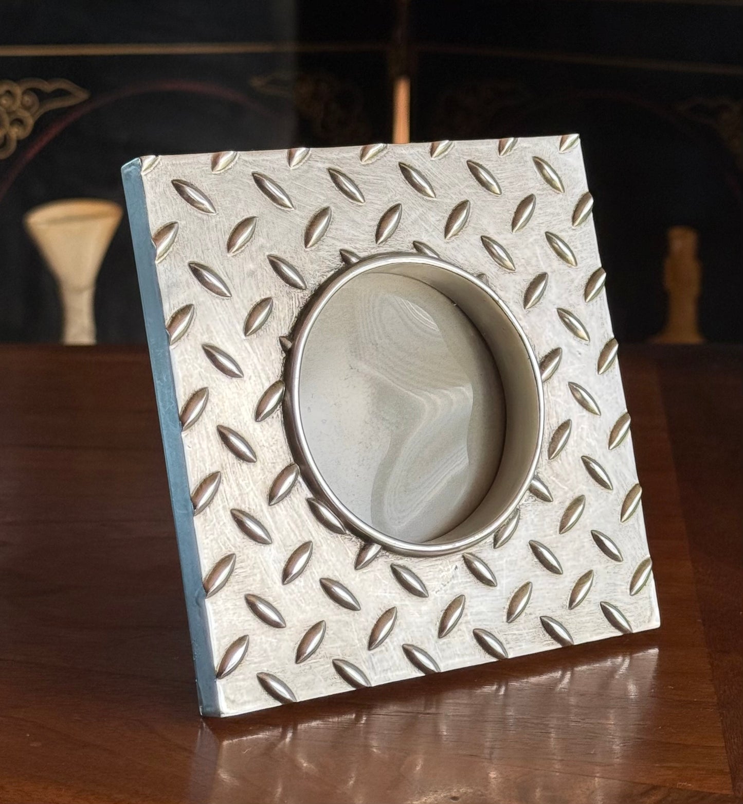 Postmodern steel sheet motif picture frame, late 20th century