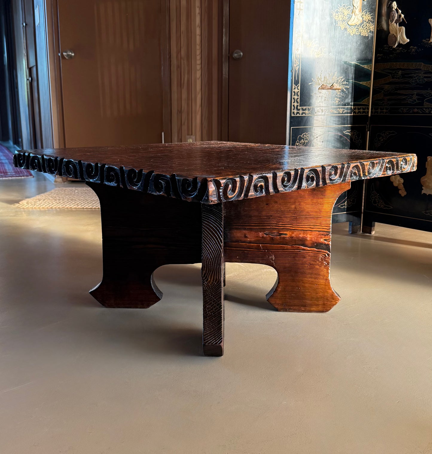 Hand-carved craft coffee table, mid 20th century