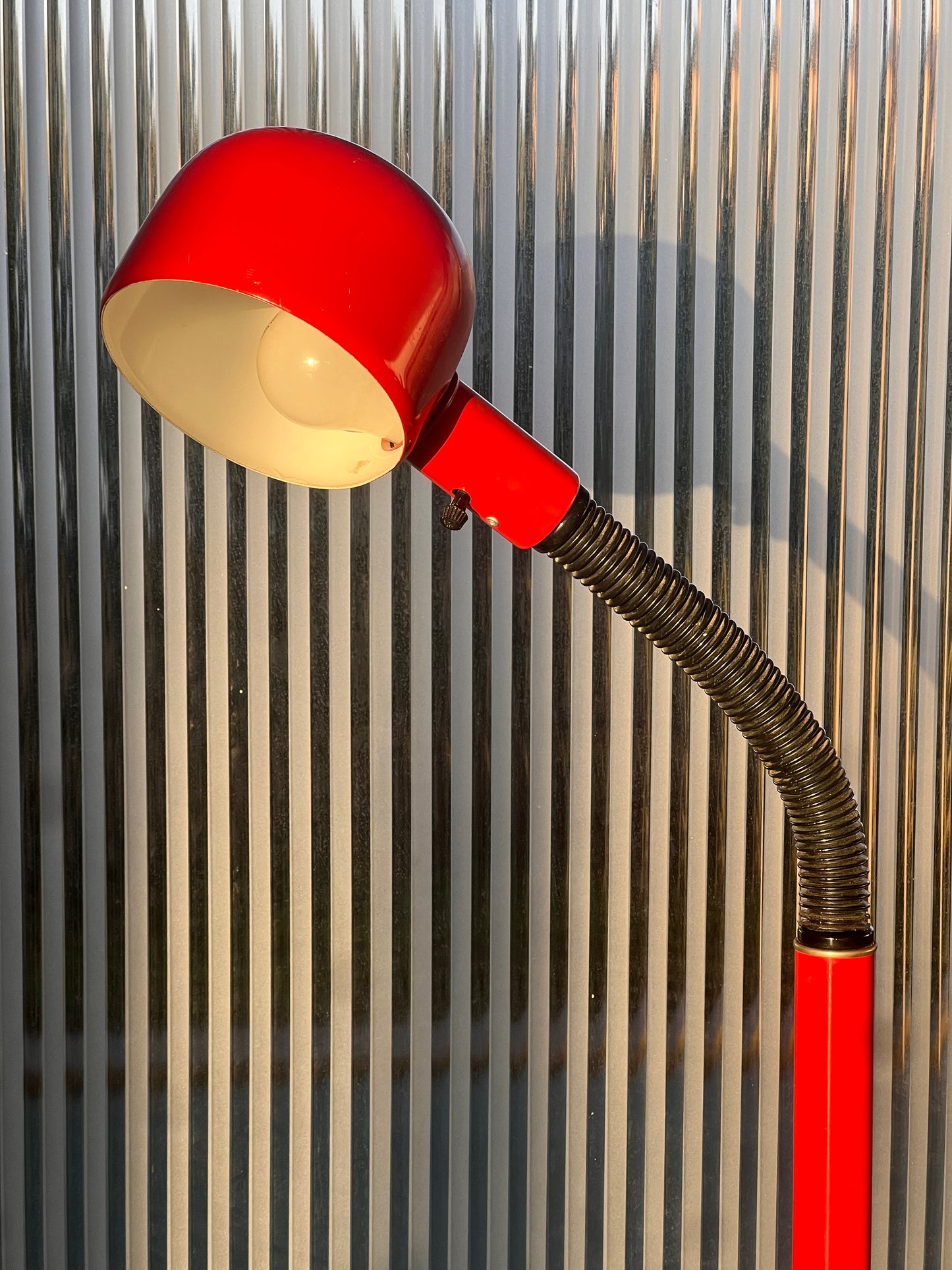 Modernist gooseneck floor lamp in cherry red, mid 20th century