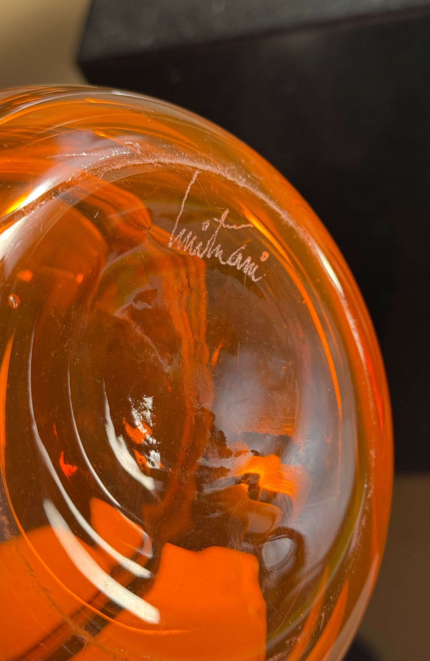 Caged orange glass vase by Vanessa Mitrani, late 20th century