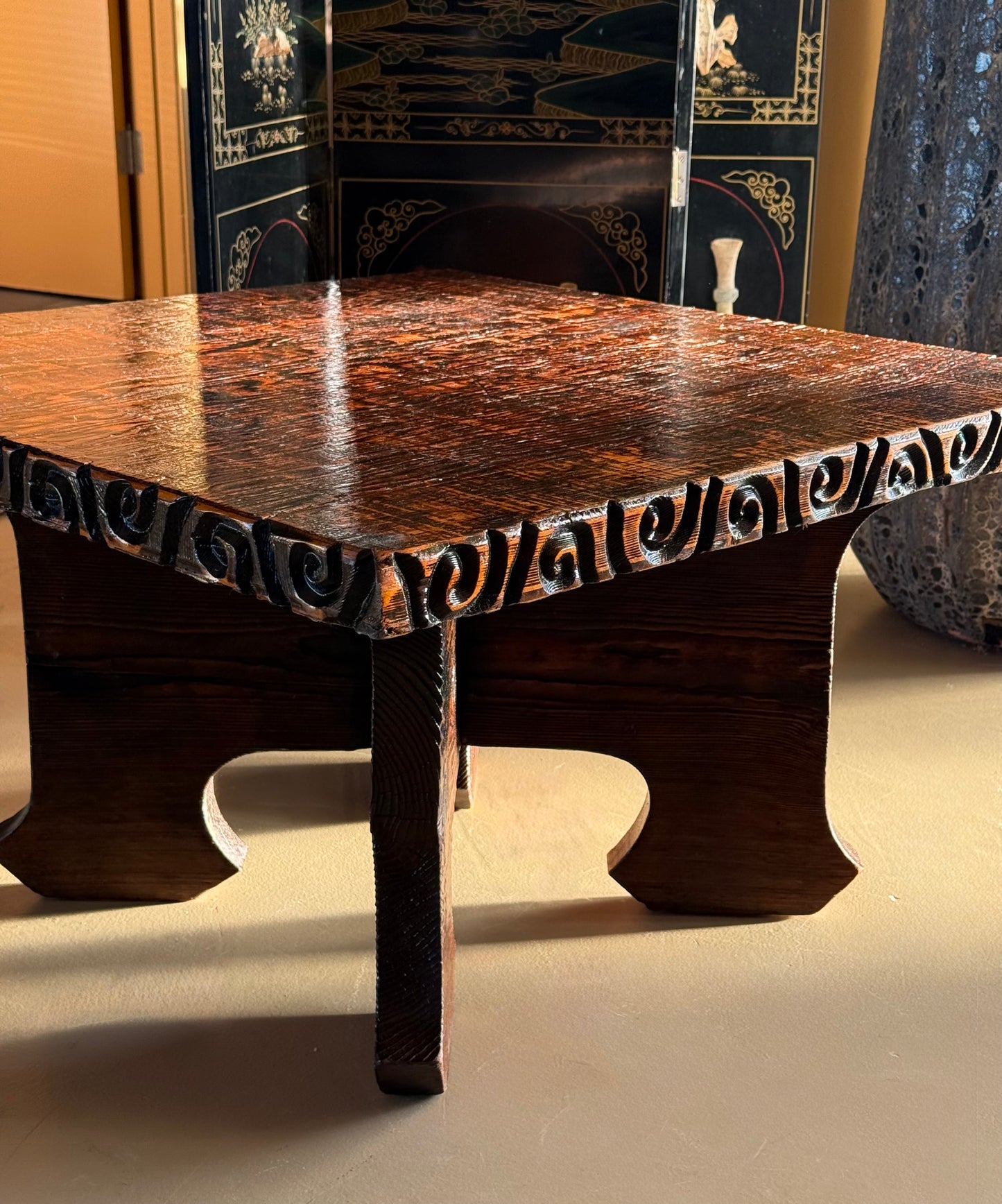 Hand-carved craft coffee table, mid 20th century