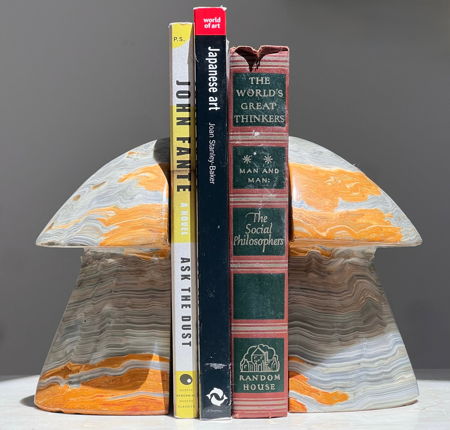 Pair of onyx mushroom bookends, late 20th century