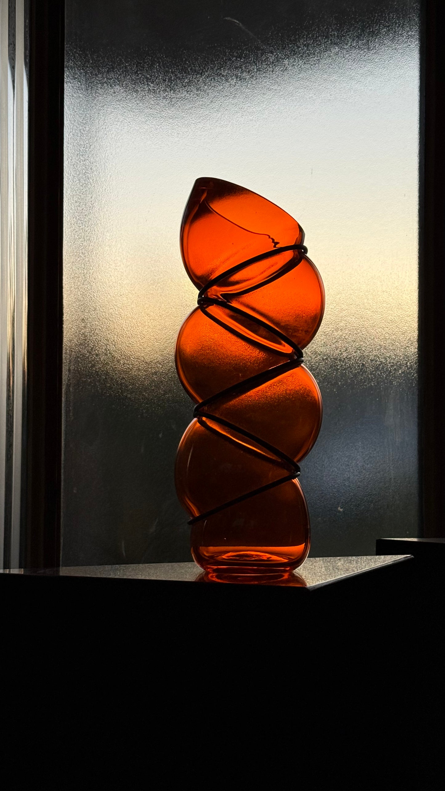 Caged orange glass vase by Vanessa Mitrani, late 20th century