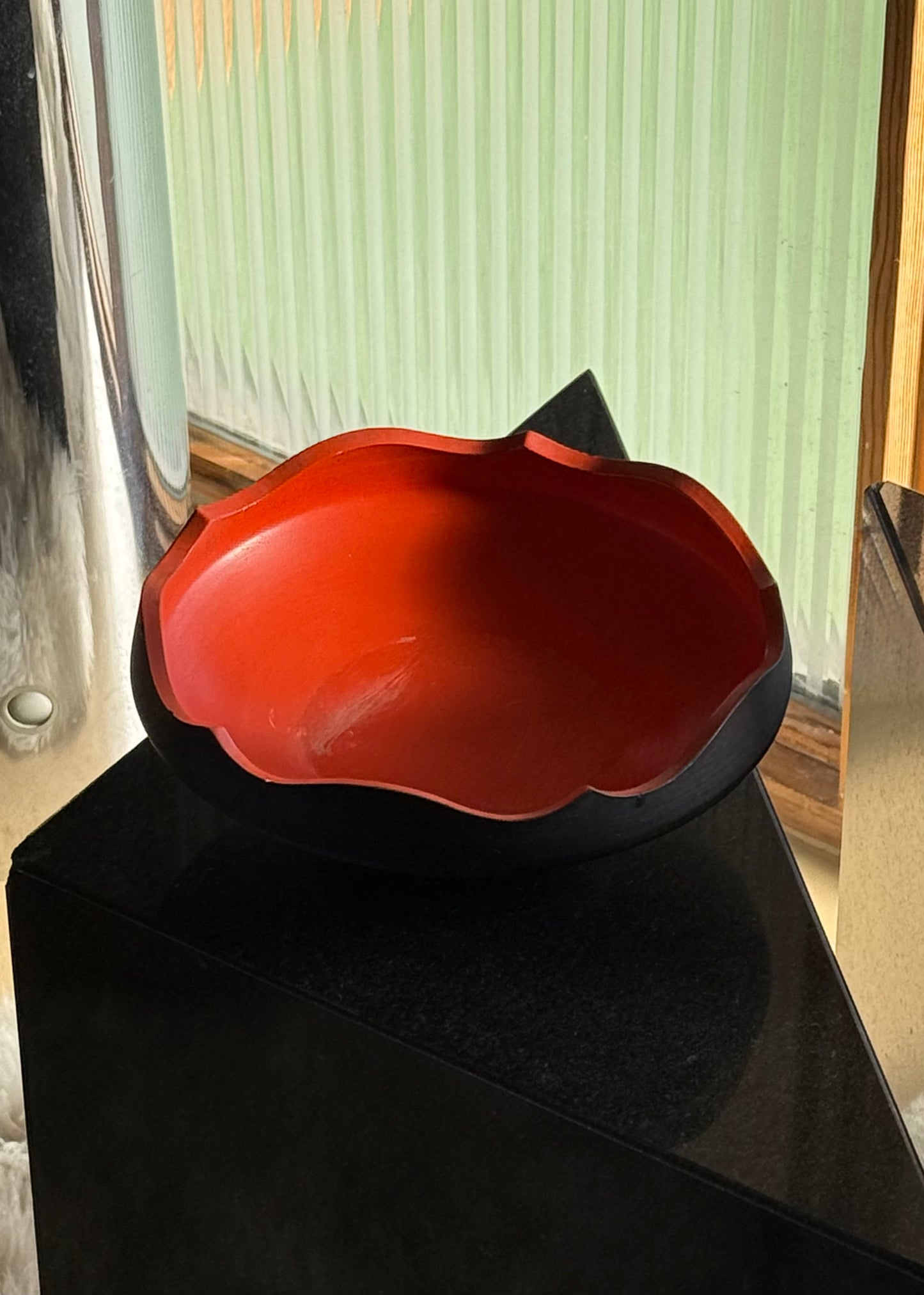 Pedestal bowl with persimmon interior, 20th century