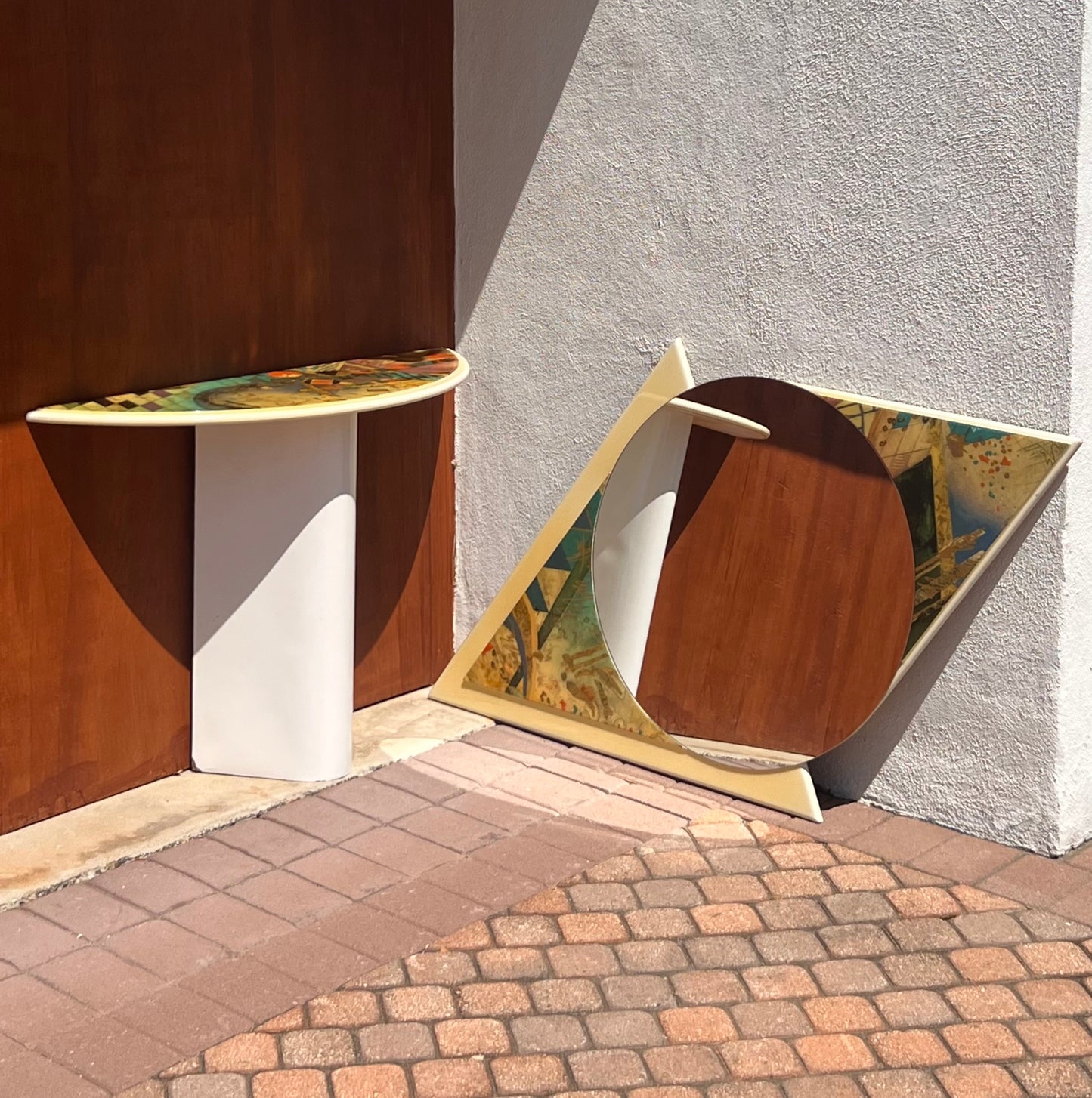 Postmodern console table and mirror, circa 1980
