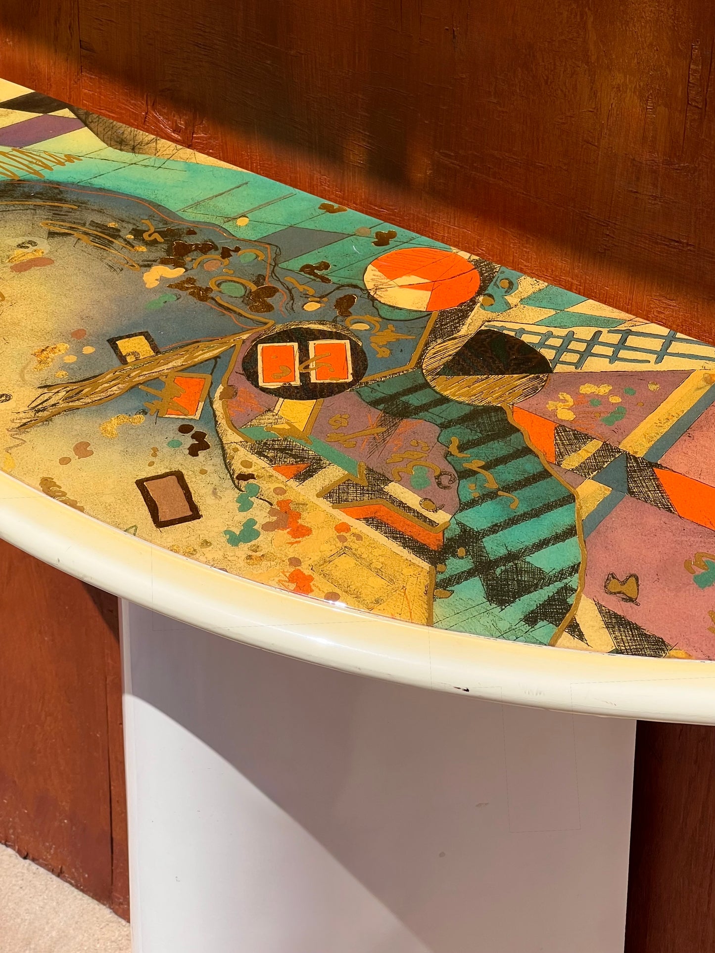 Postmodern console table and mirror, circa 1980