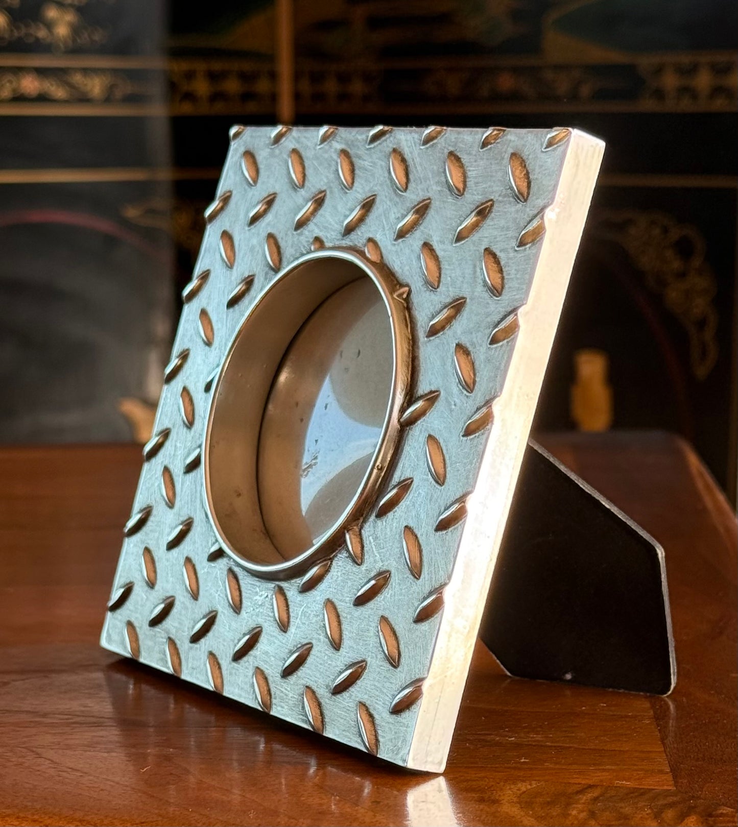 Postmodern steel sheet motif picture frame, late 20th century