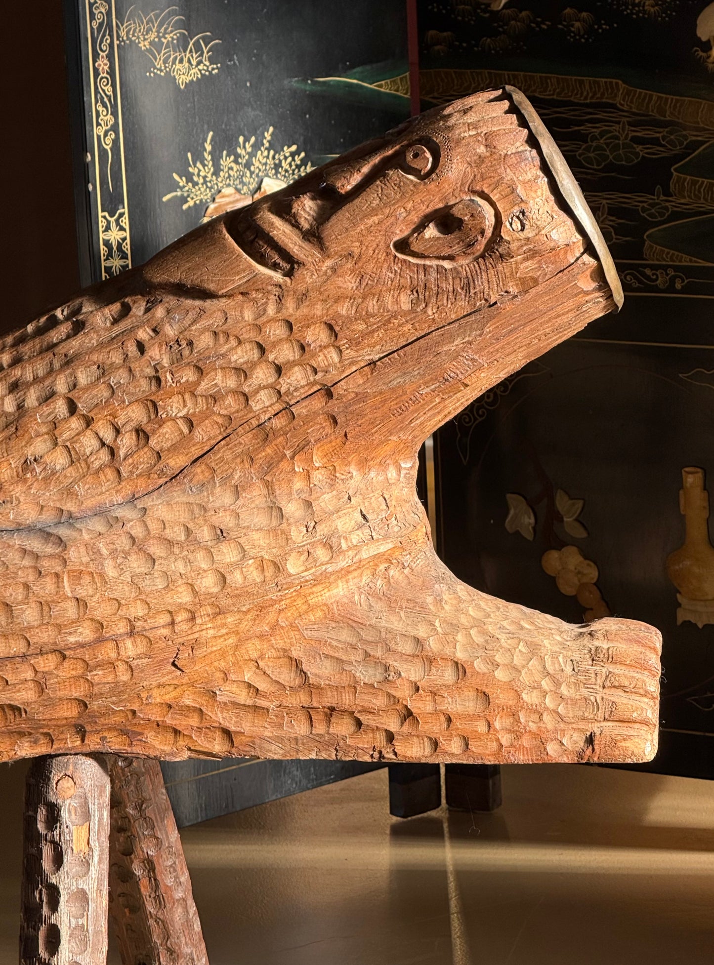 Hand-carved outsider art bench, 20th century