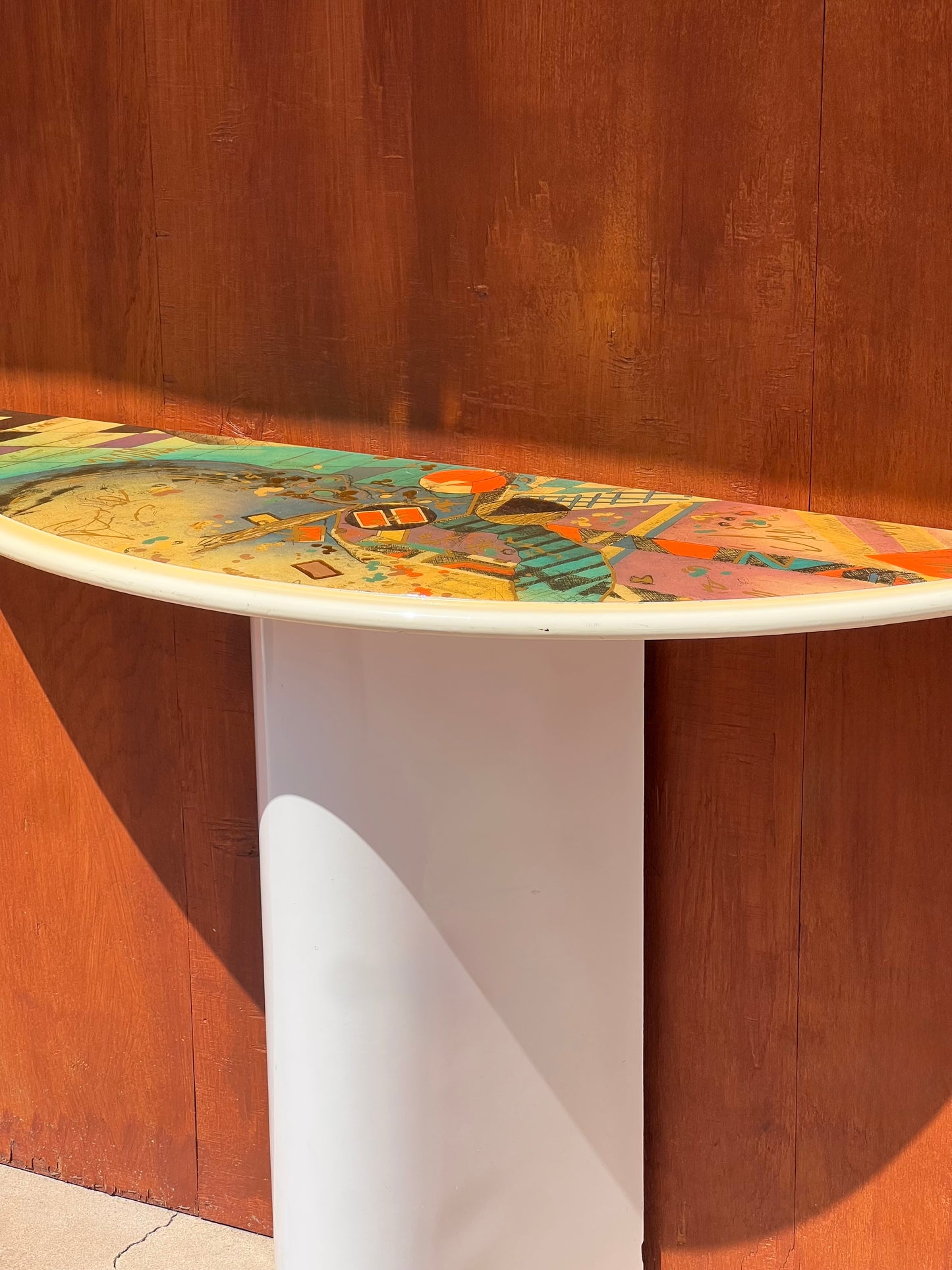 Postmodern console table and mirror, circa 1980