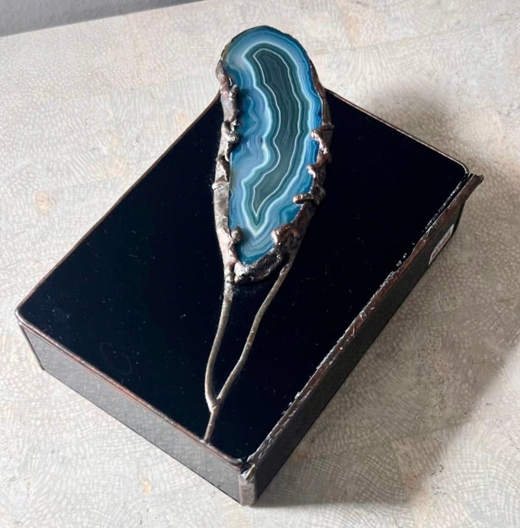 Geode and black glass jewelry box by Don Drumm, late 20th century