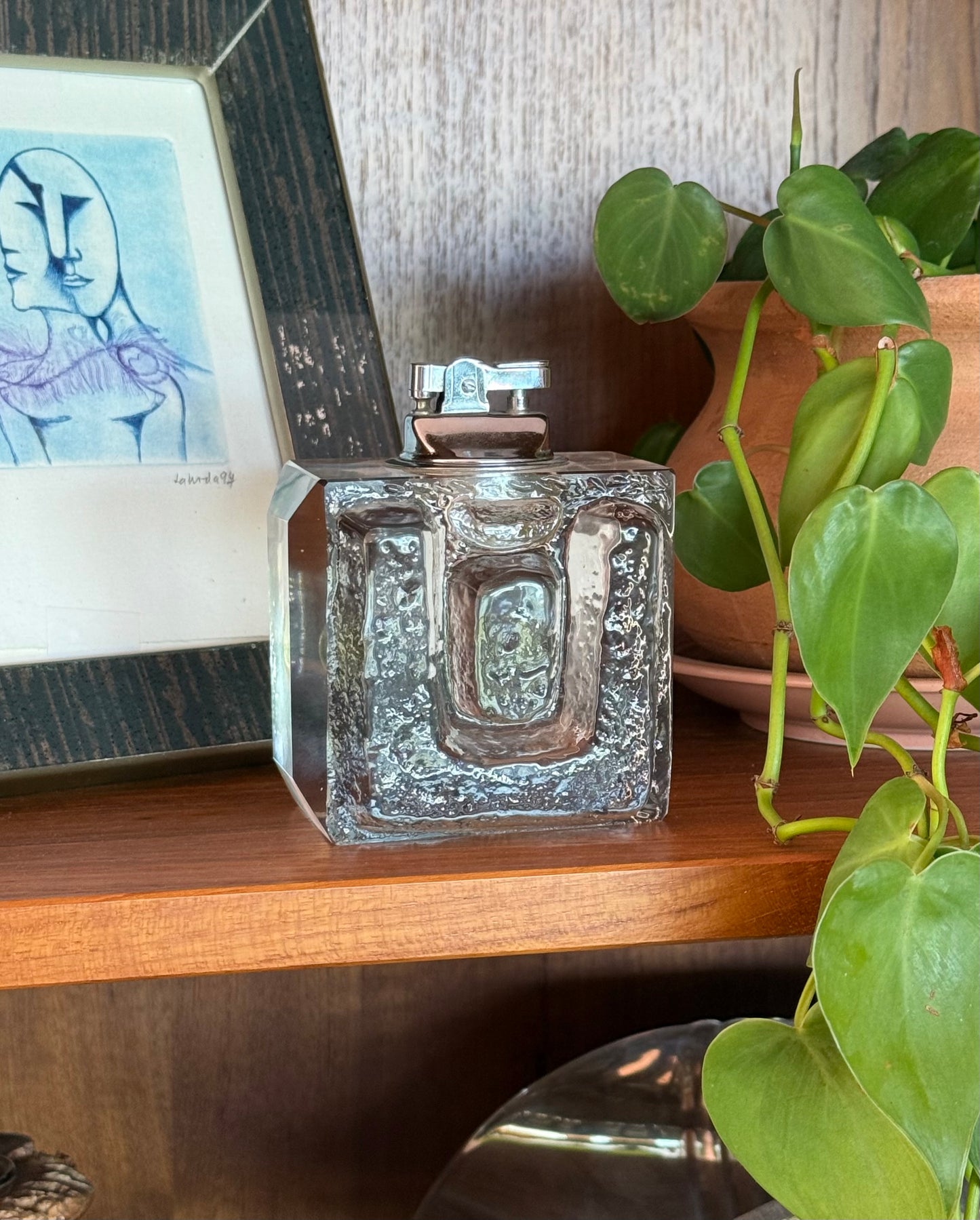 MCM glass table lighter, circa 1960