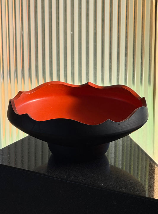 Pedestal bowl with persimmon interior, 20th century