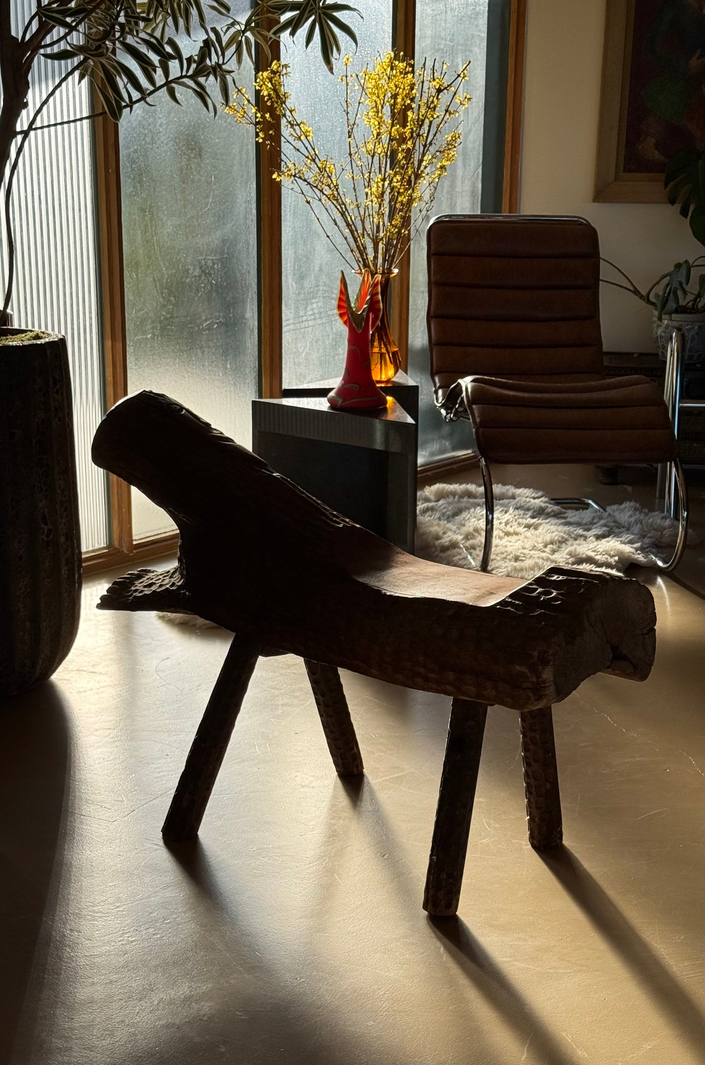 Hand-carved outsider art bench, 20th century
