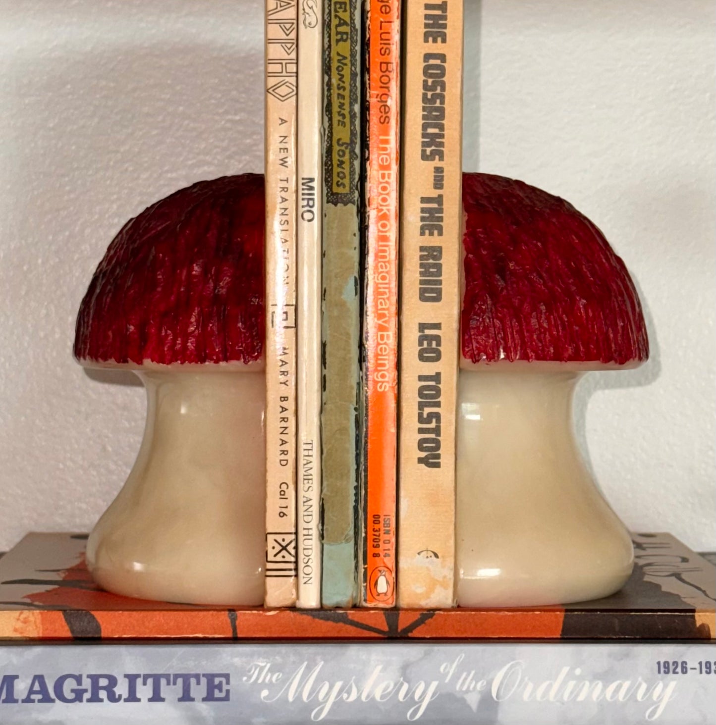 Pair of vintage Italian alabaster mushroom bookends, circa 1960
