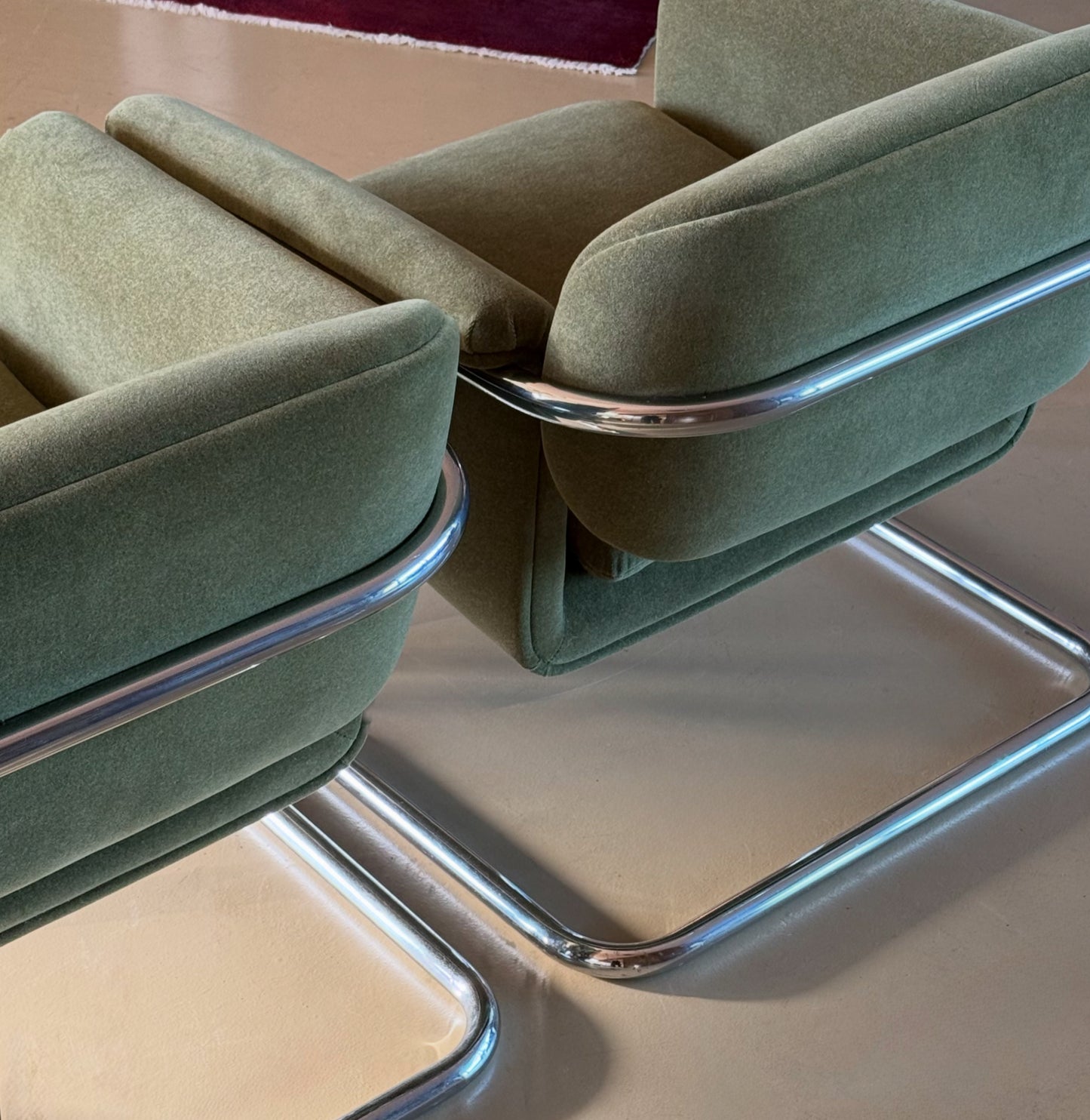 Pair of tubular chrome cantilever chairs by Thonet, 20th century