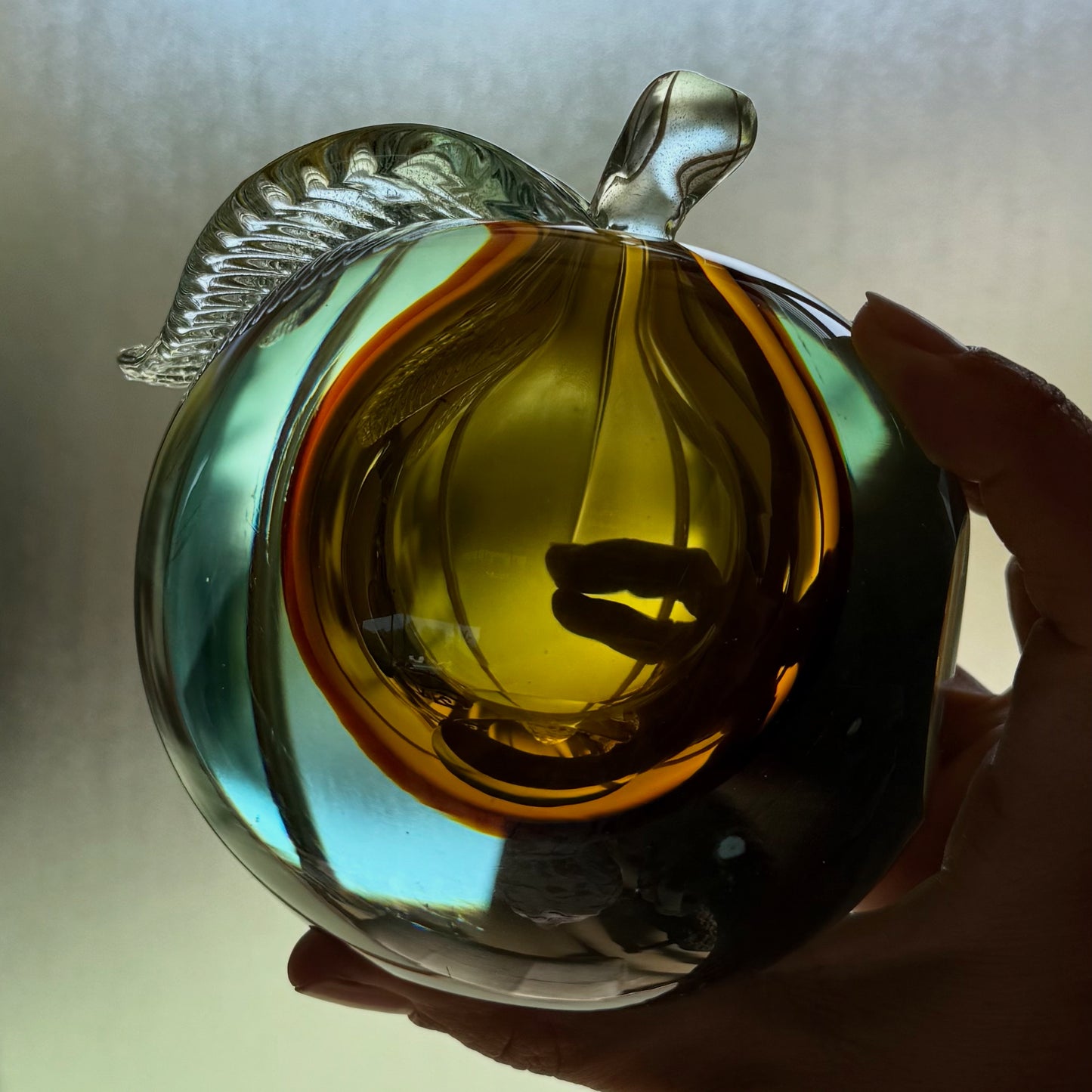 Large art glass sculpture of an apple, Italy 20th century