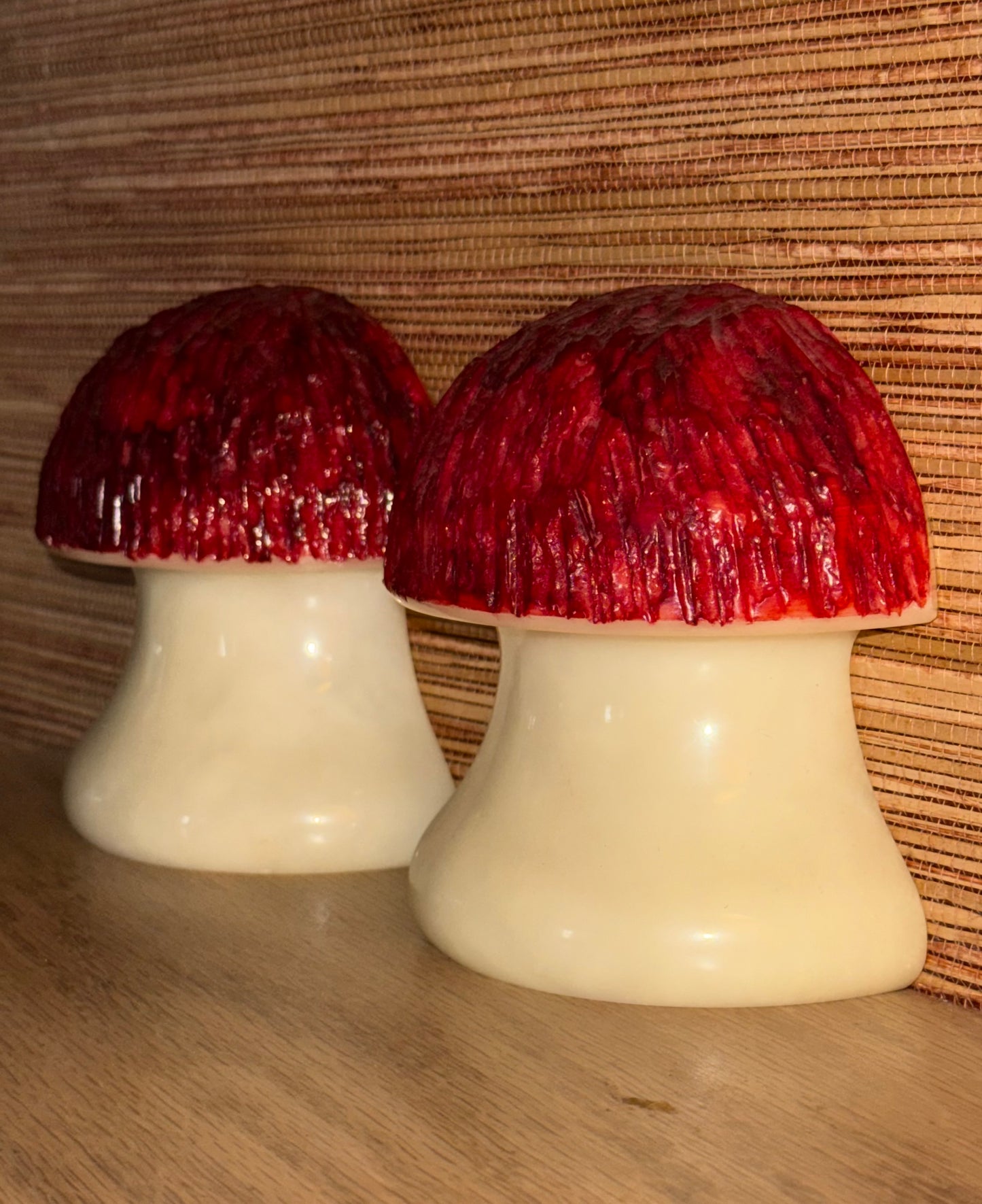 Pair of vintage Italian alabaster mushroom bookends, circa 1960
