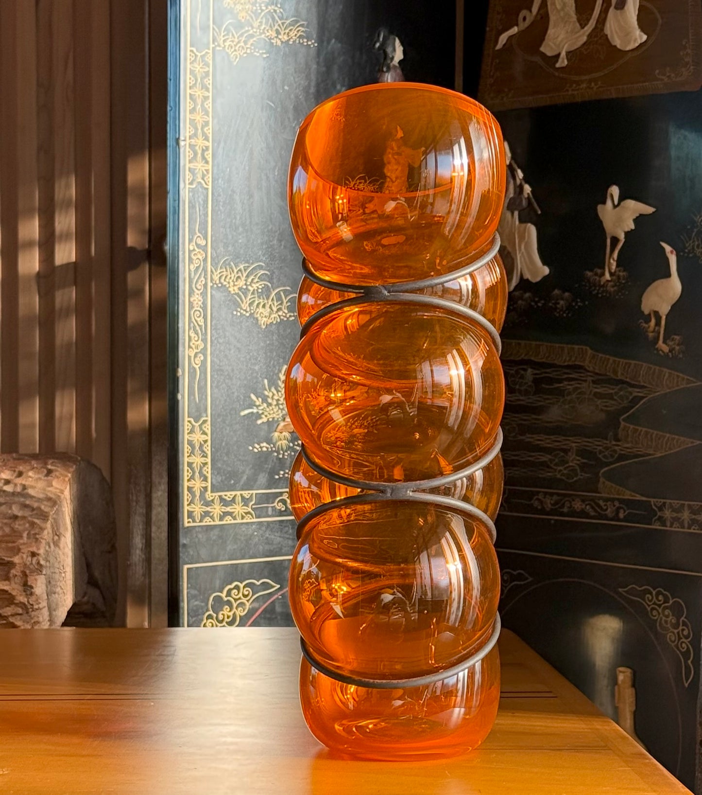 Caged orange glass vase by Vanessa Mitrani, late 20th century
