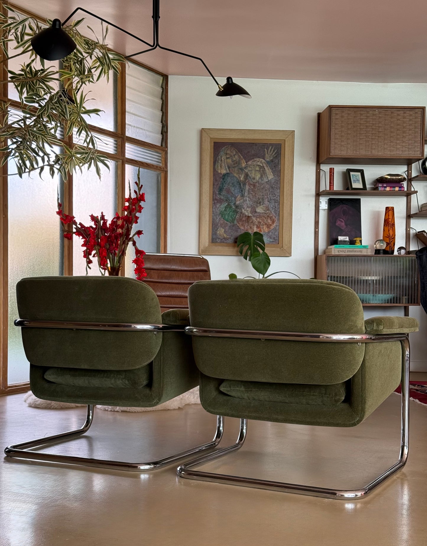 Pair of tubular chrome cantilever chairs by Thonet, 20th century