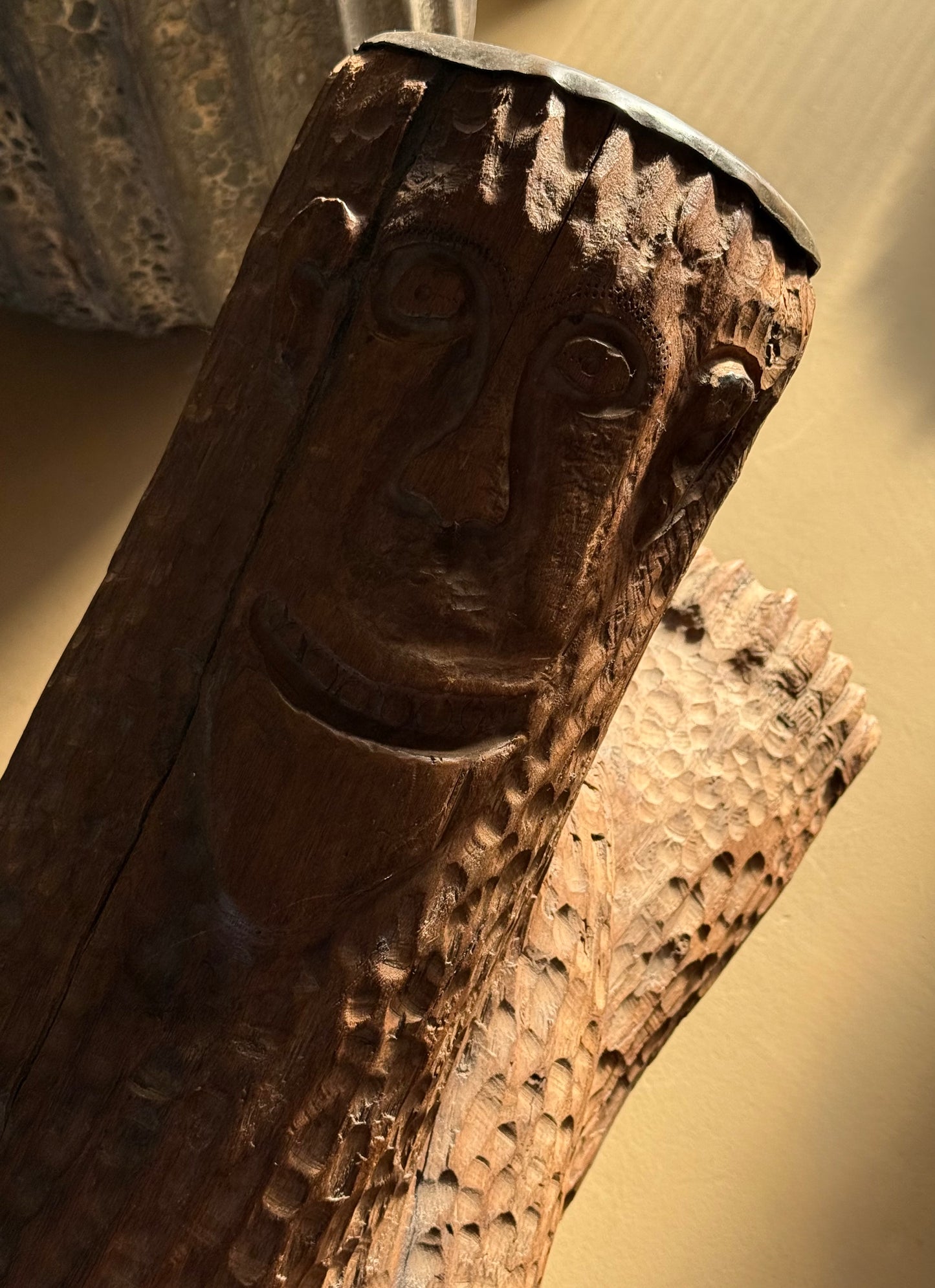 Hand-carved outsider art bench, 20th century