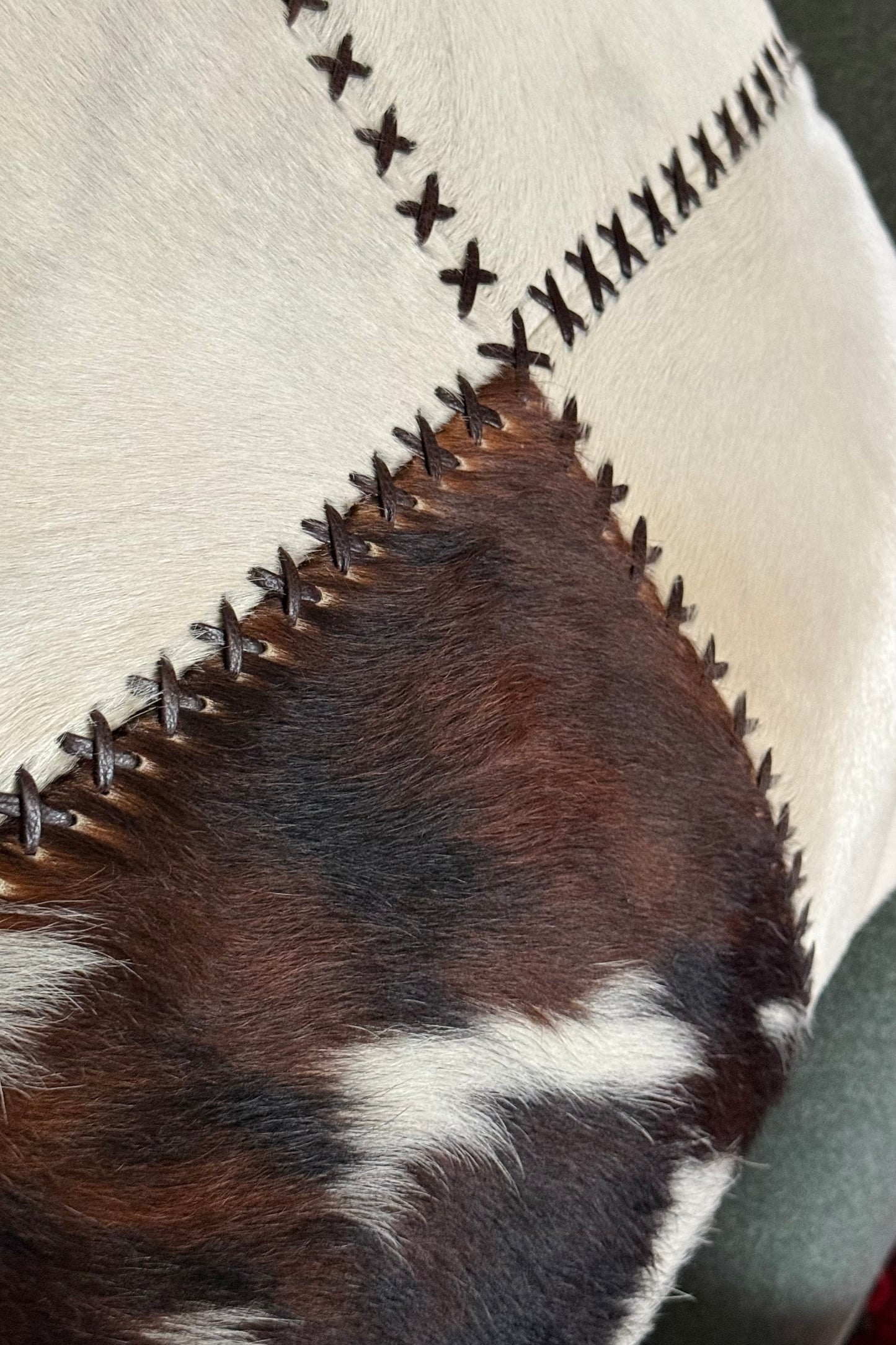 Cowhide and leather throw pillow, 20th century