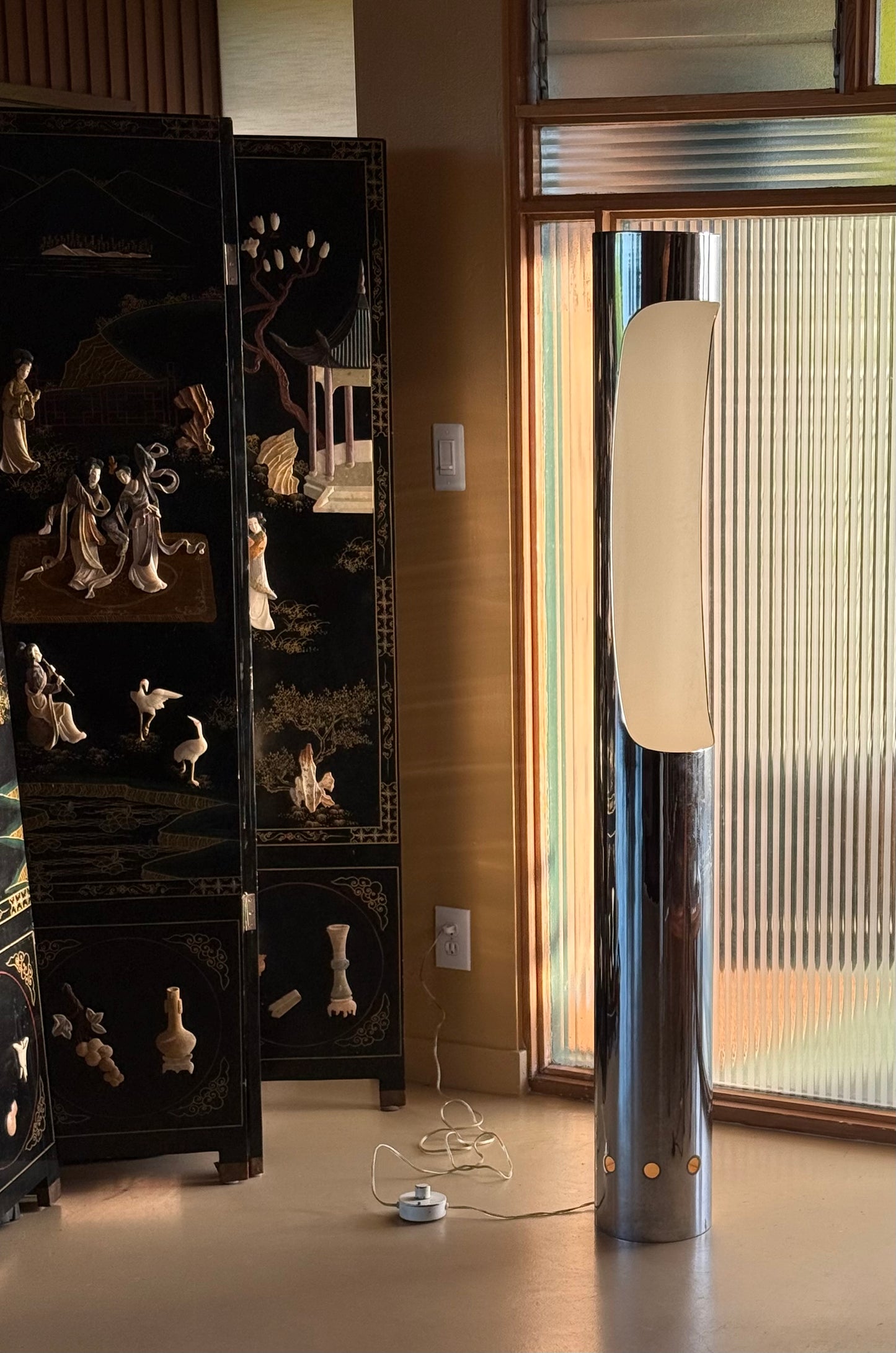 Mid century chrome column floor lamp, circa 1970