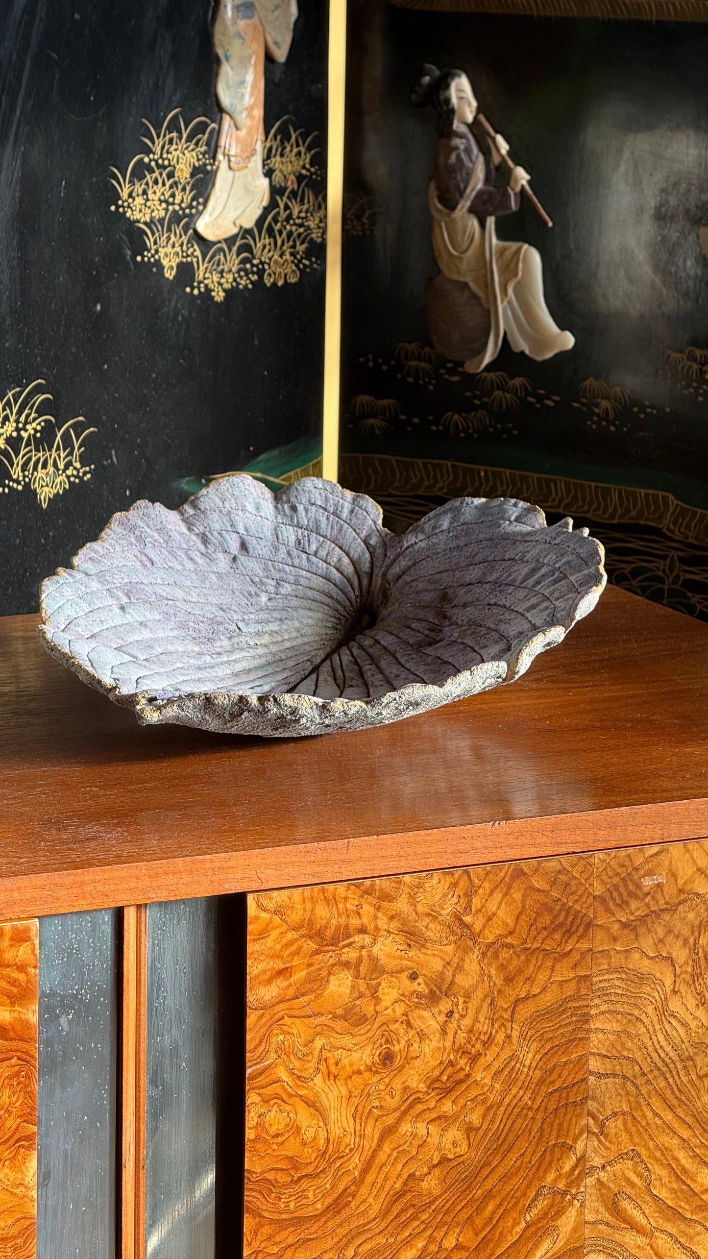 Artist-made studio ceramic leaf platter, 21st century