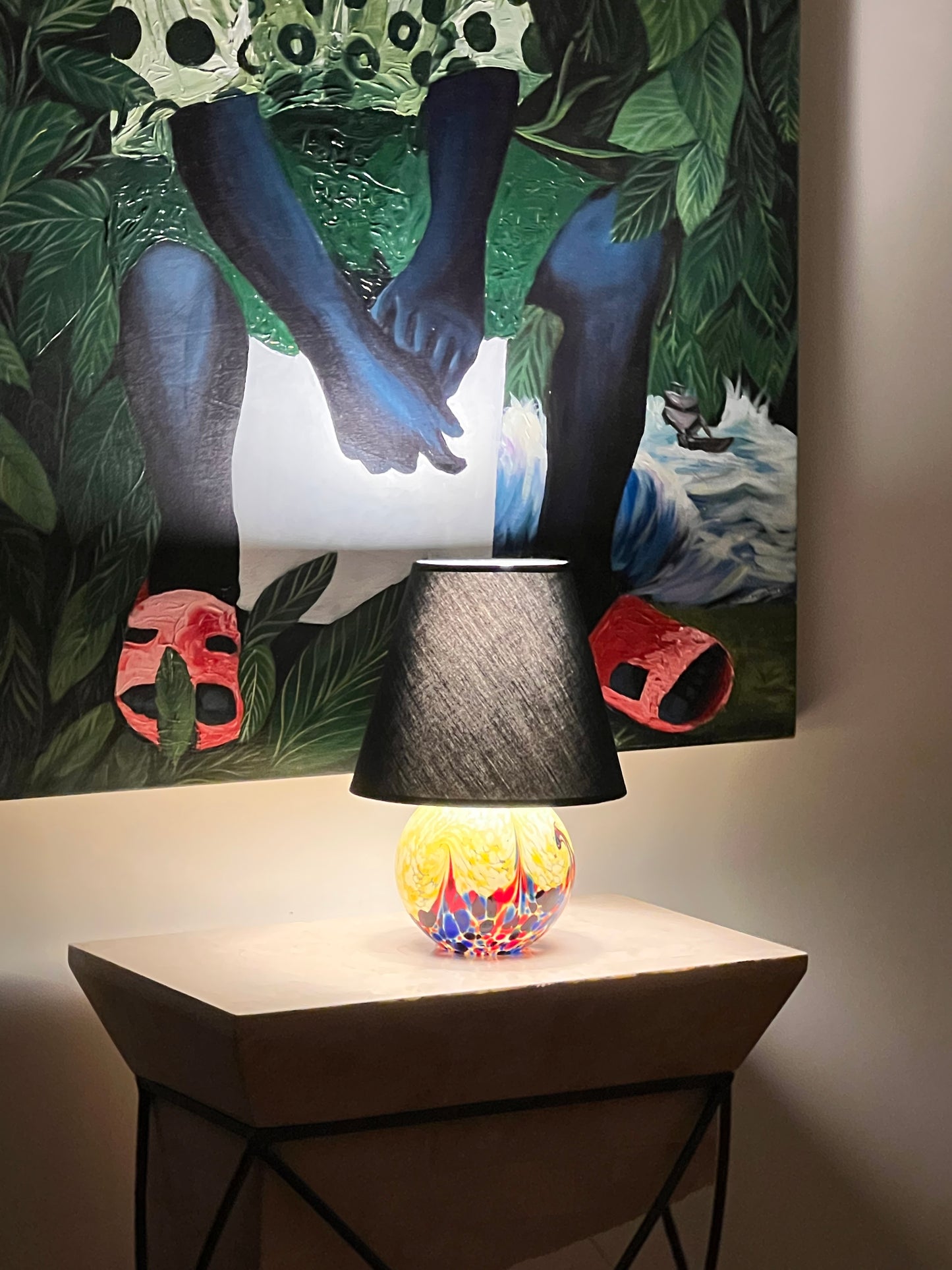 Art glass globe table lamp, early 20th century