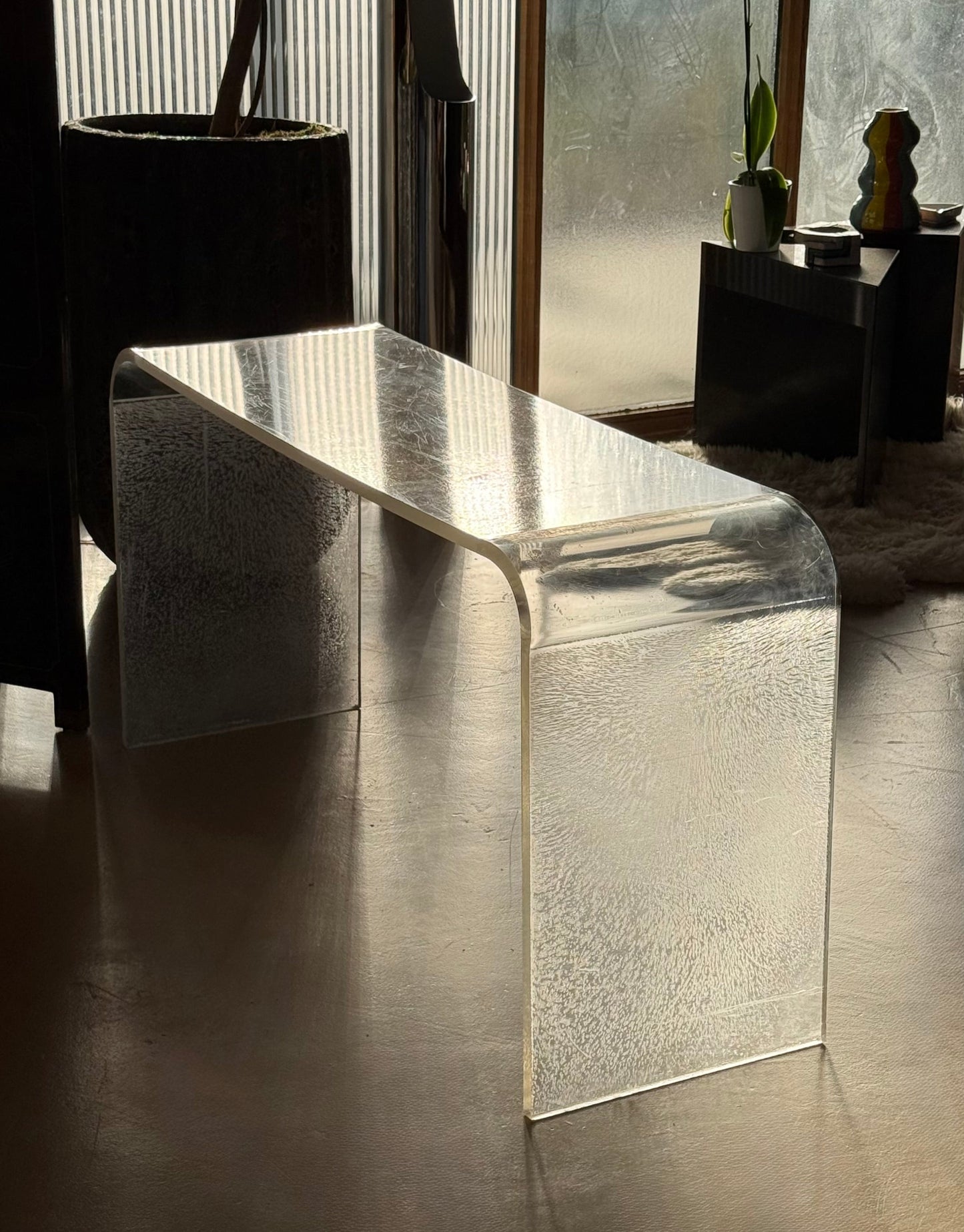 Lucite console table, circa 1970