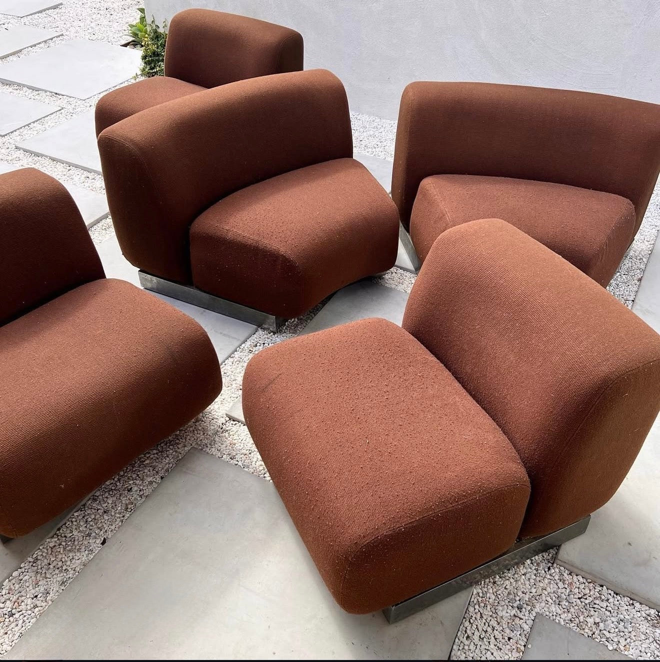 Mid century modular sofa with chrome base, circa 1970