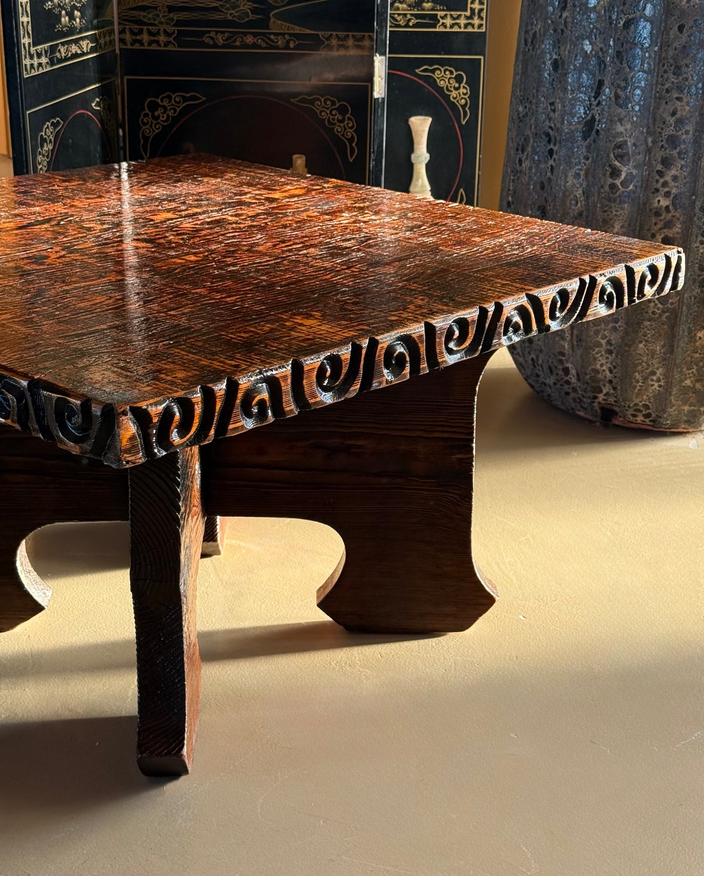 Hand-carved craft coffee table, mid 20th century