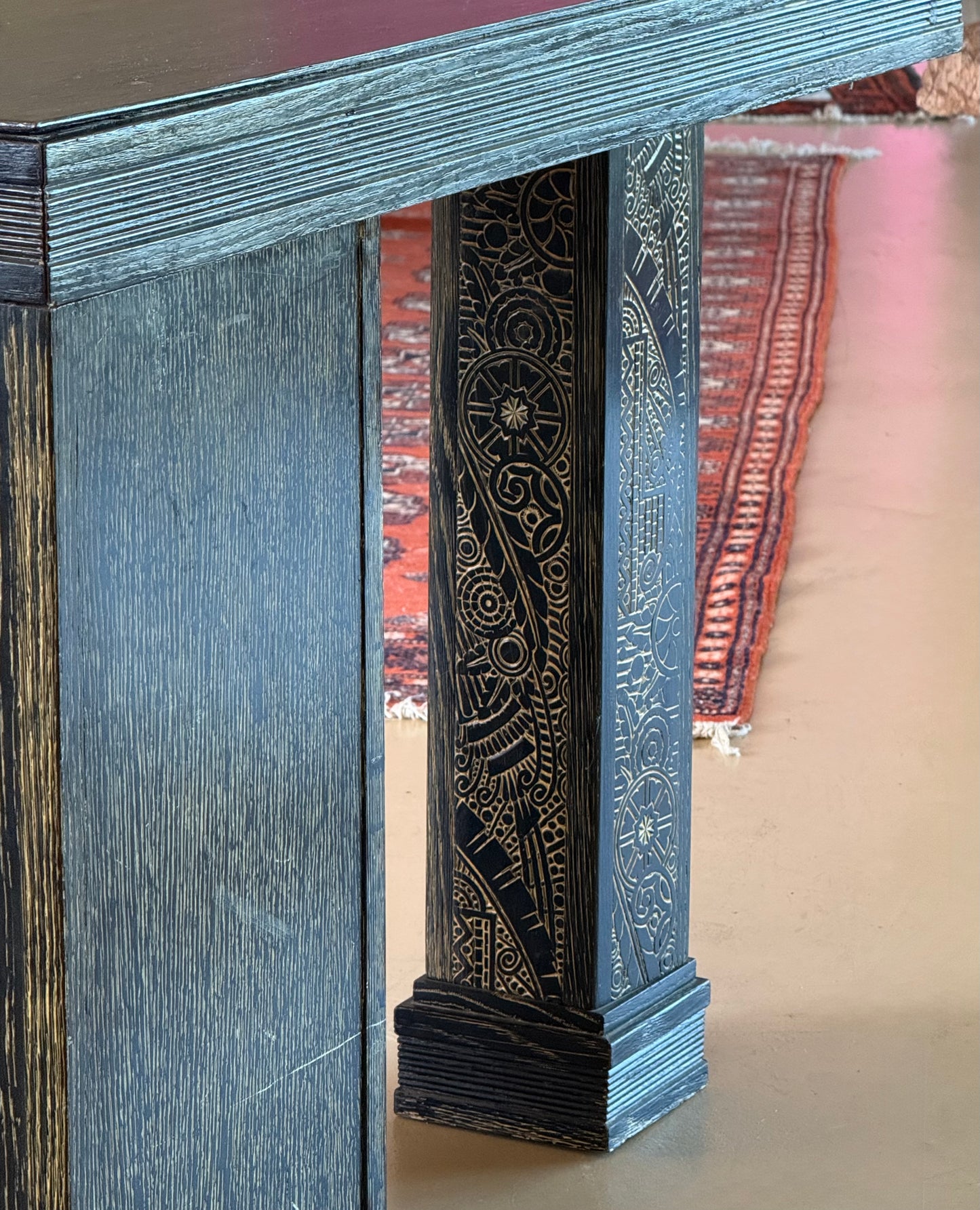 Hand-carved ebonized wood desk, early 20th century