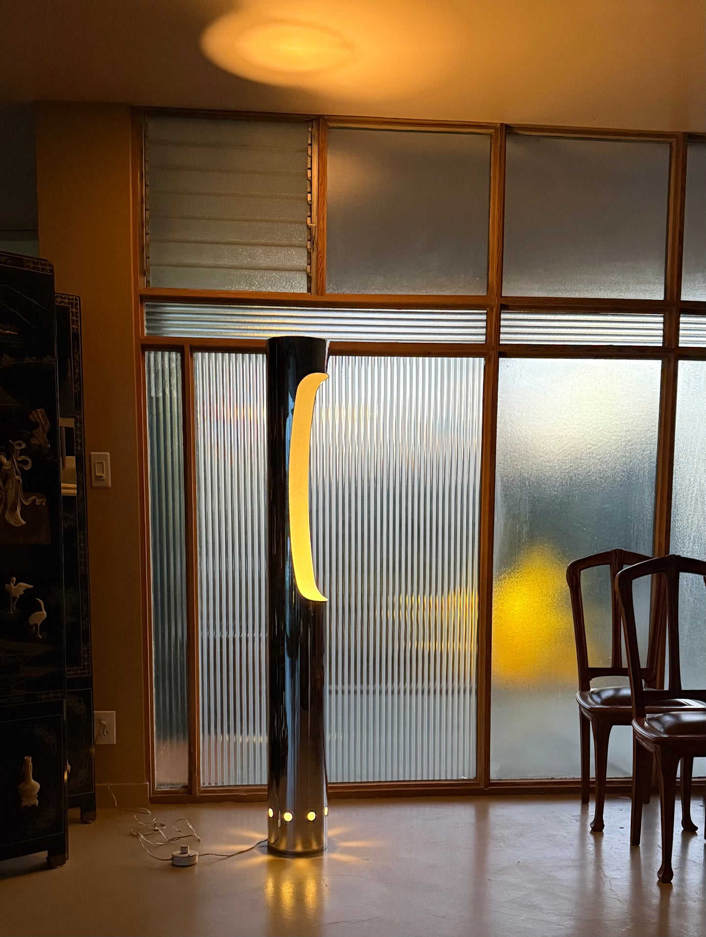 Mid century chrome column floor lamp, circa 1970
