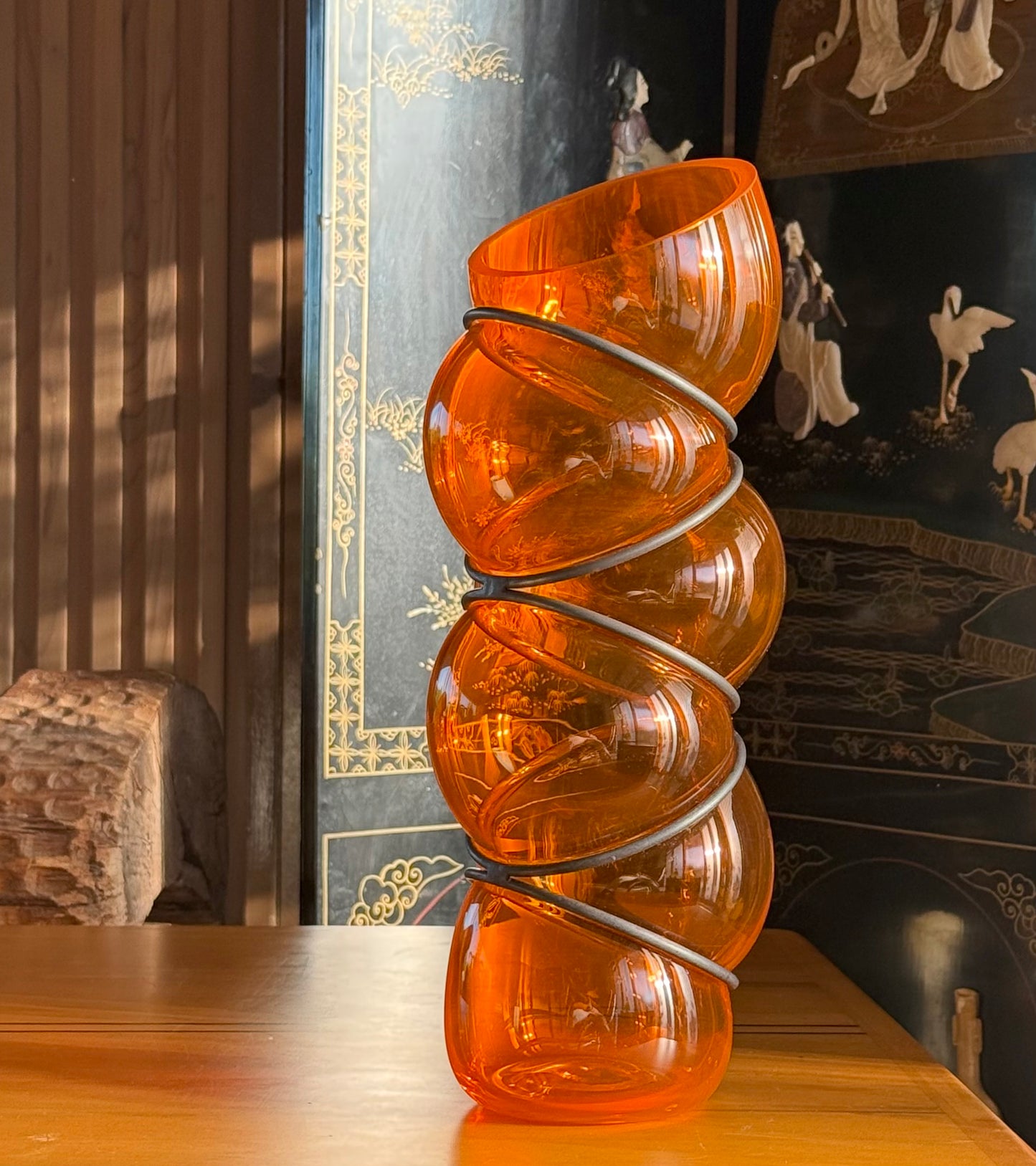 Caged orange glass vase by Vanessa Mitrani, late 20th century