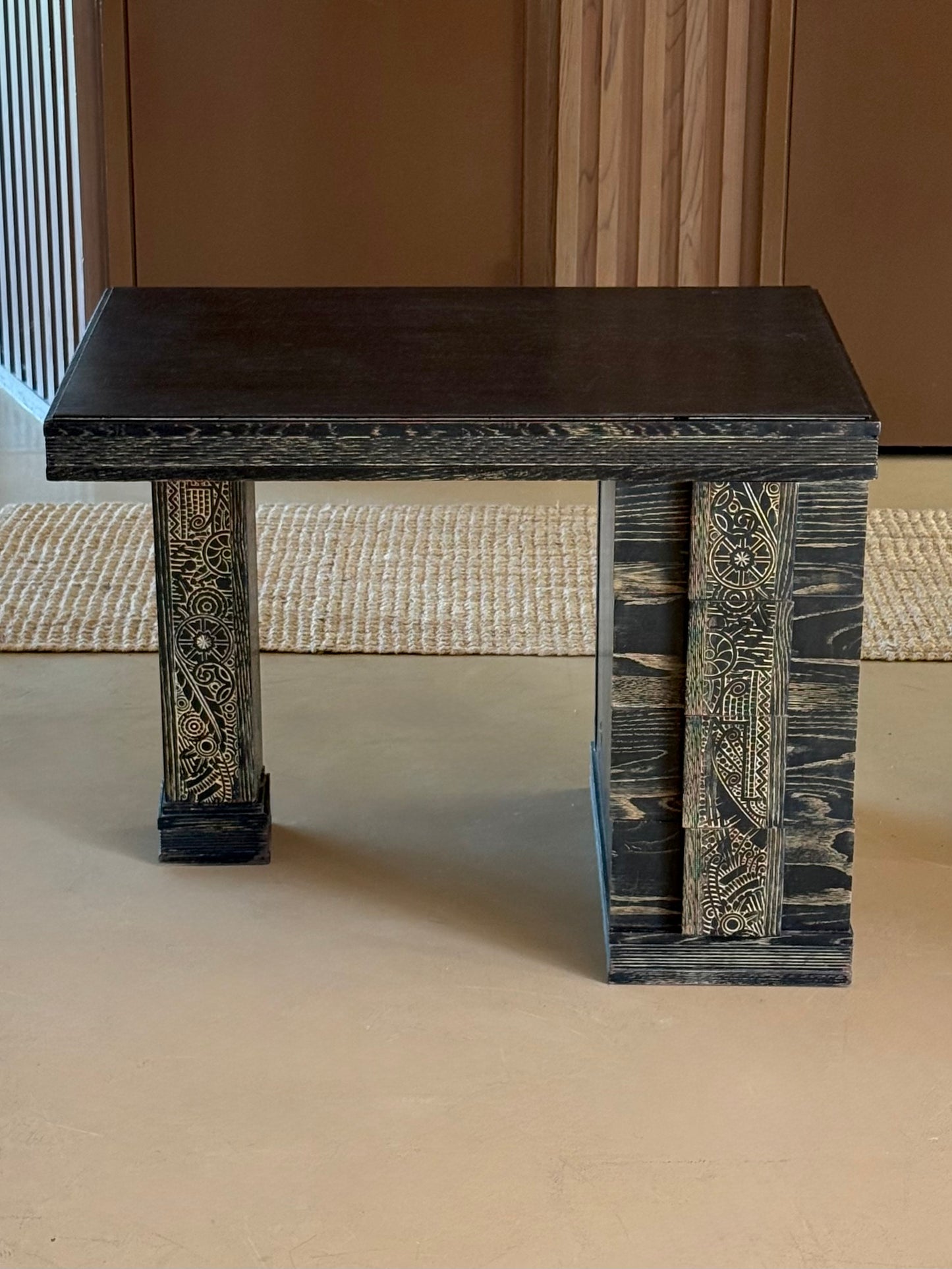Hand-carved ebonized wood desk, early 20th century