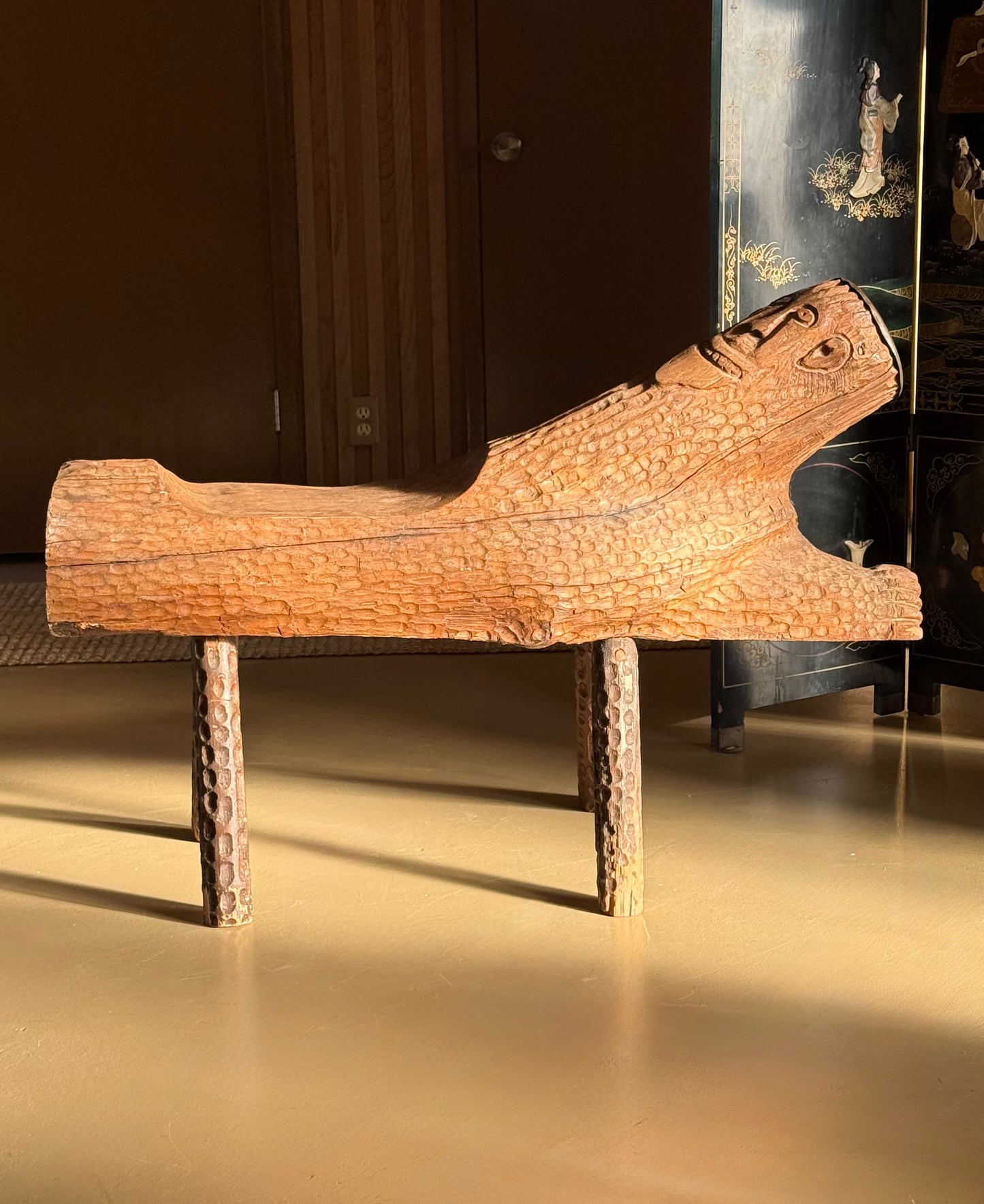 Hand-carved outsider art bench, 20th century