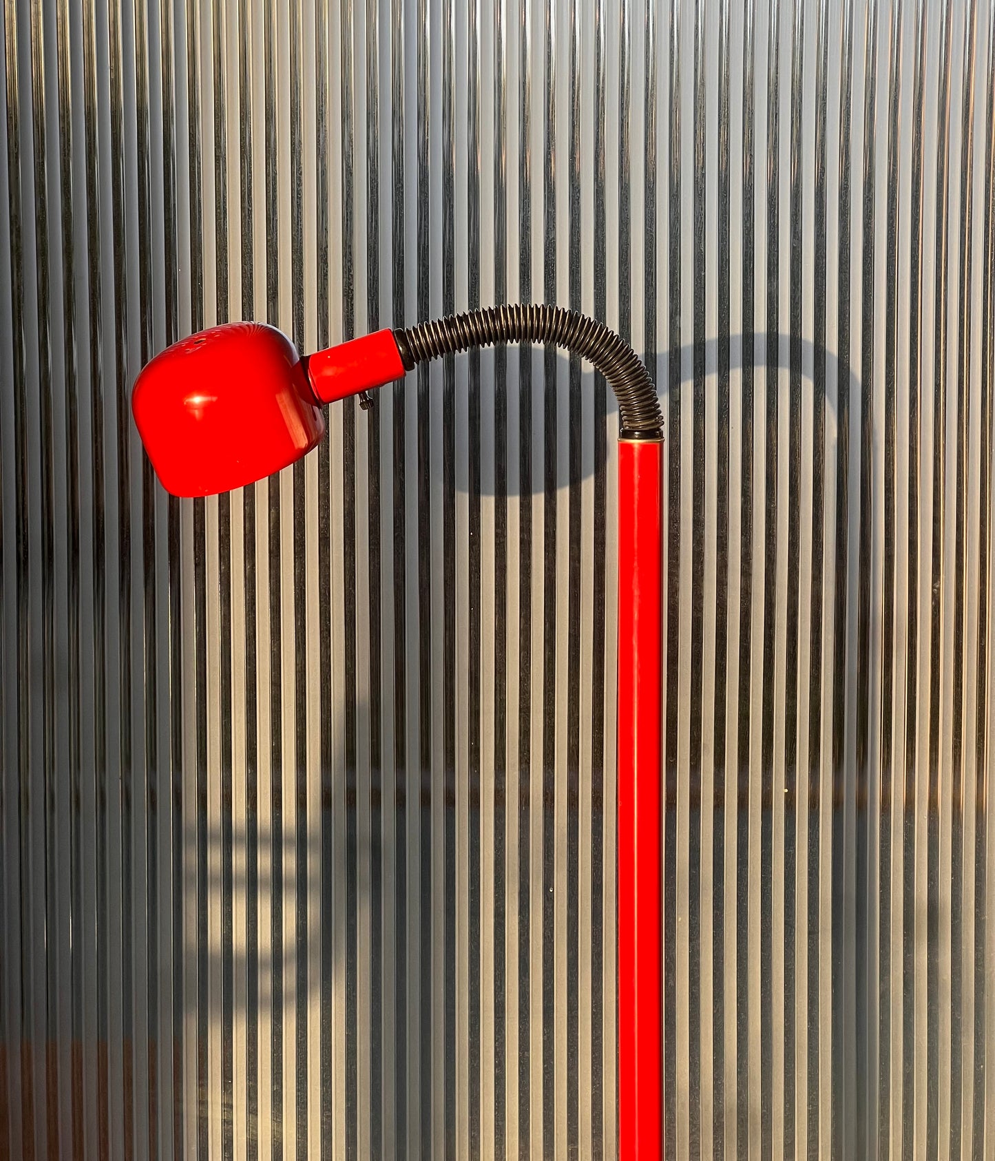 Modernist gooseneck floor lamp in cherry red, mid 20th century